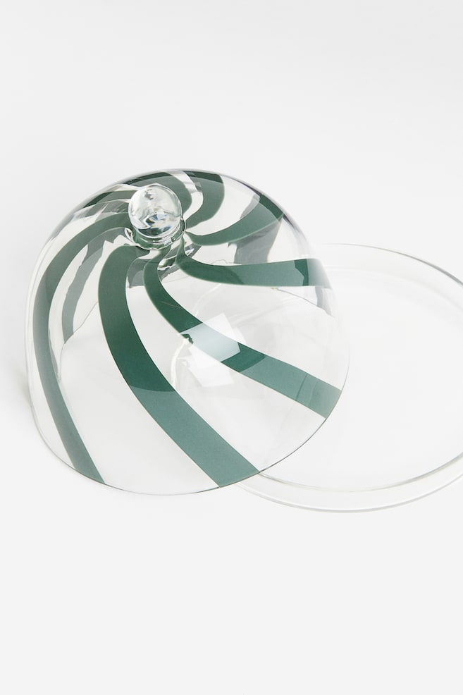 Cloche en verre avec plateau - Vert/rayé - 2
