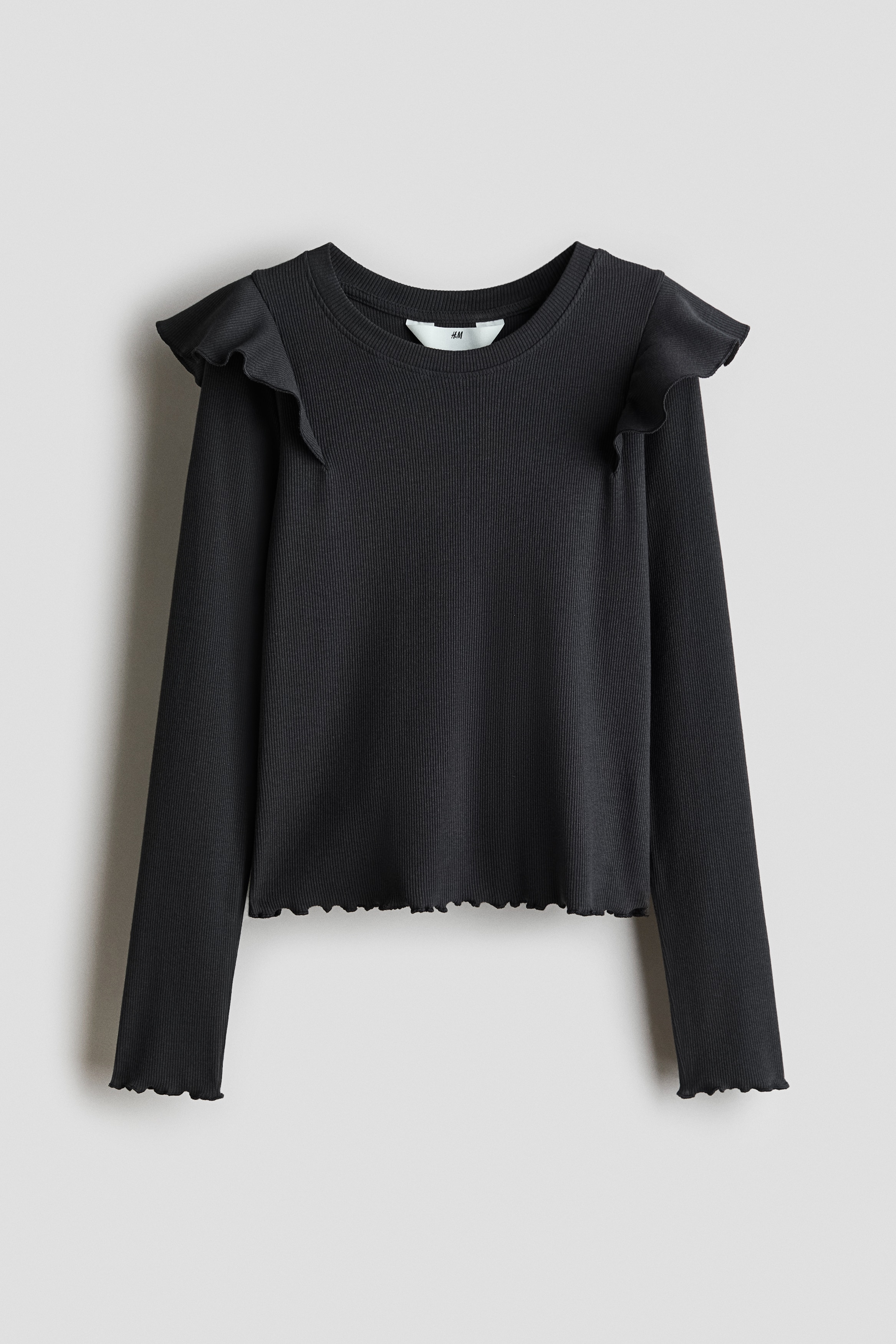 トップス M Dark gray Ruffle-Trimmed Cotton Top for kids | H&M US