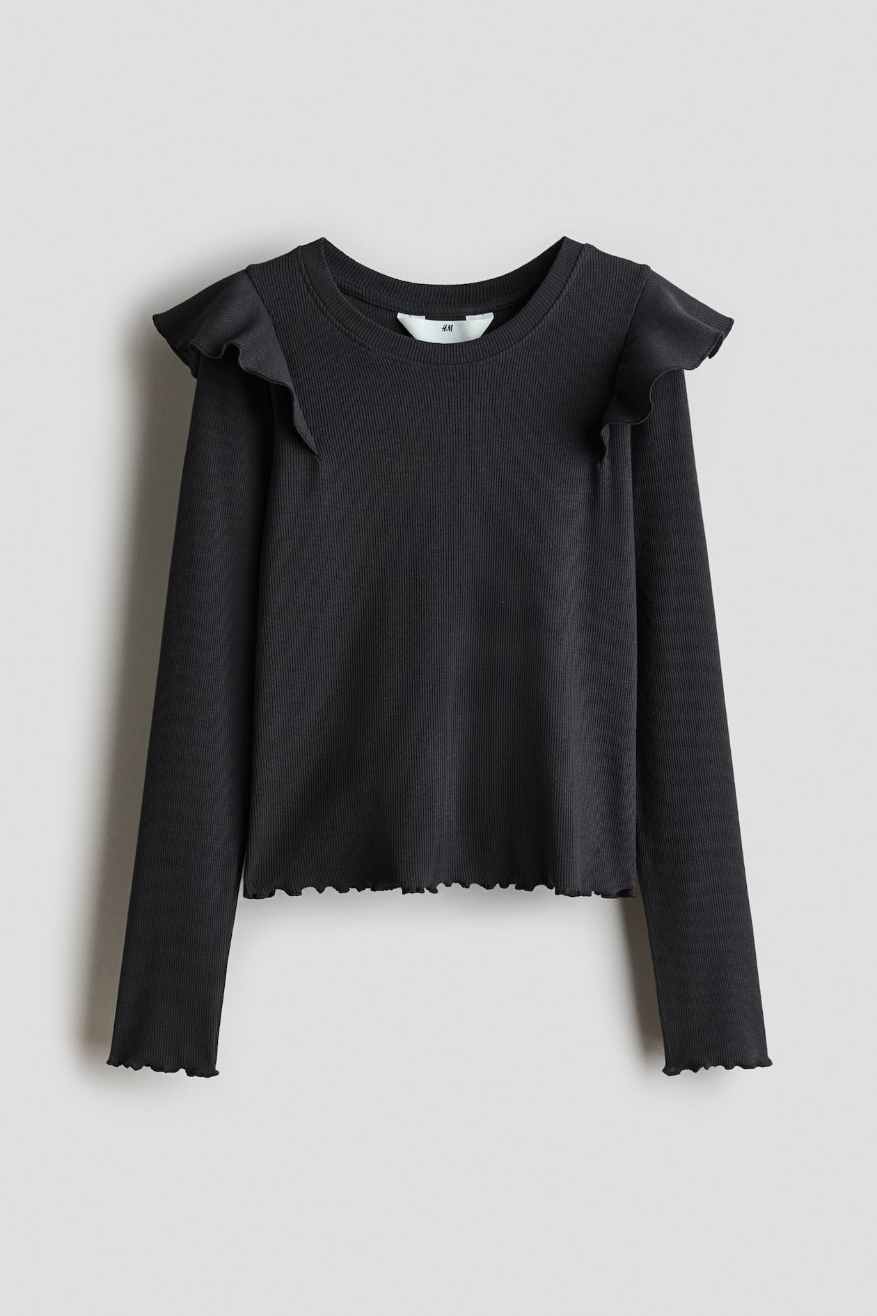 Dark gray Ruffle-Trimmed Cotton Top for kids | H&M CA