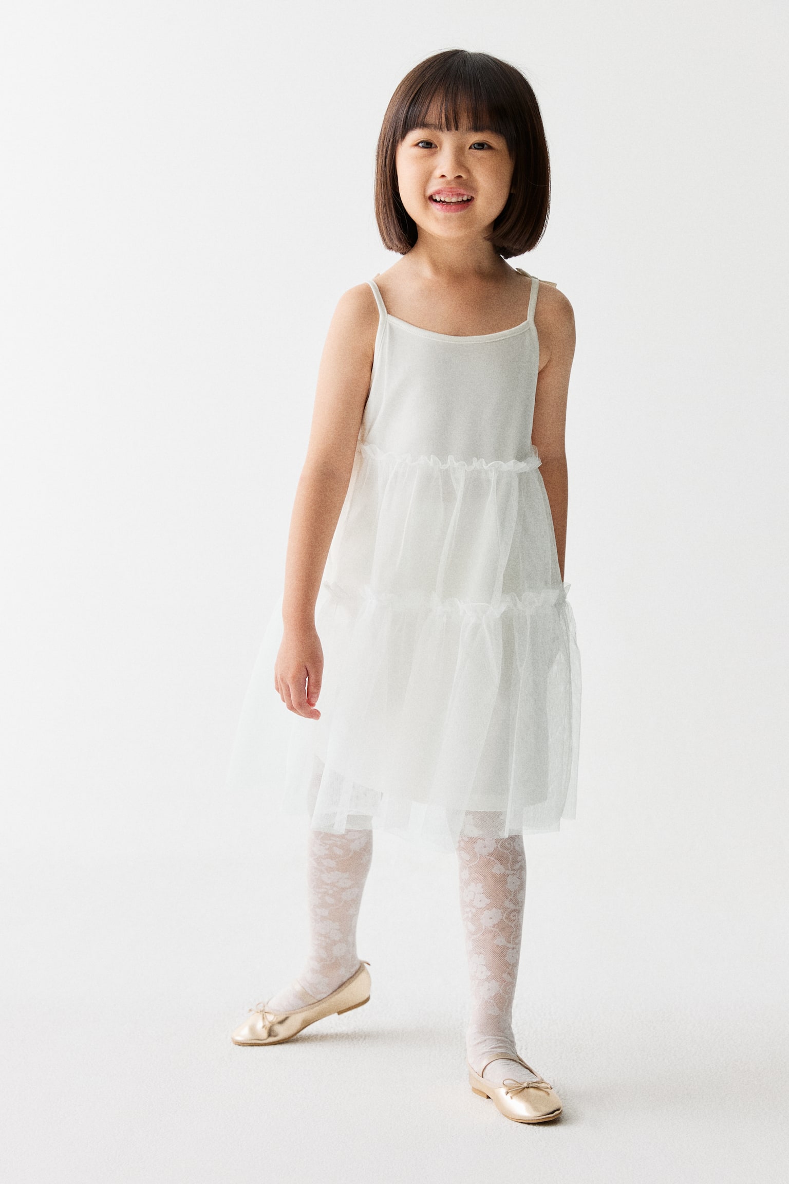 Tulle-skirt dress - White/Light purple - 1