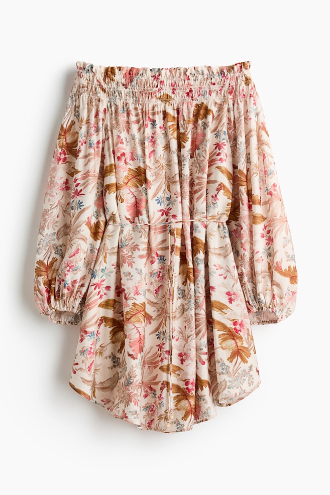Off-Shoulder-Kleid in Oversize - Hellbeige/Geblümt/Hellbeige/Geblümt - 1