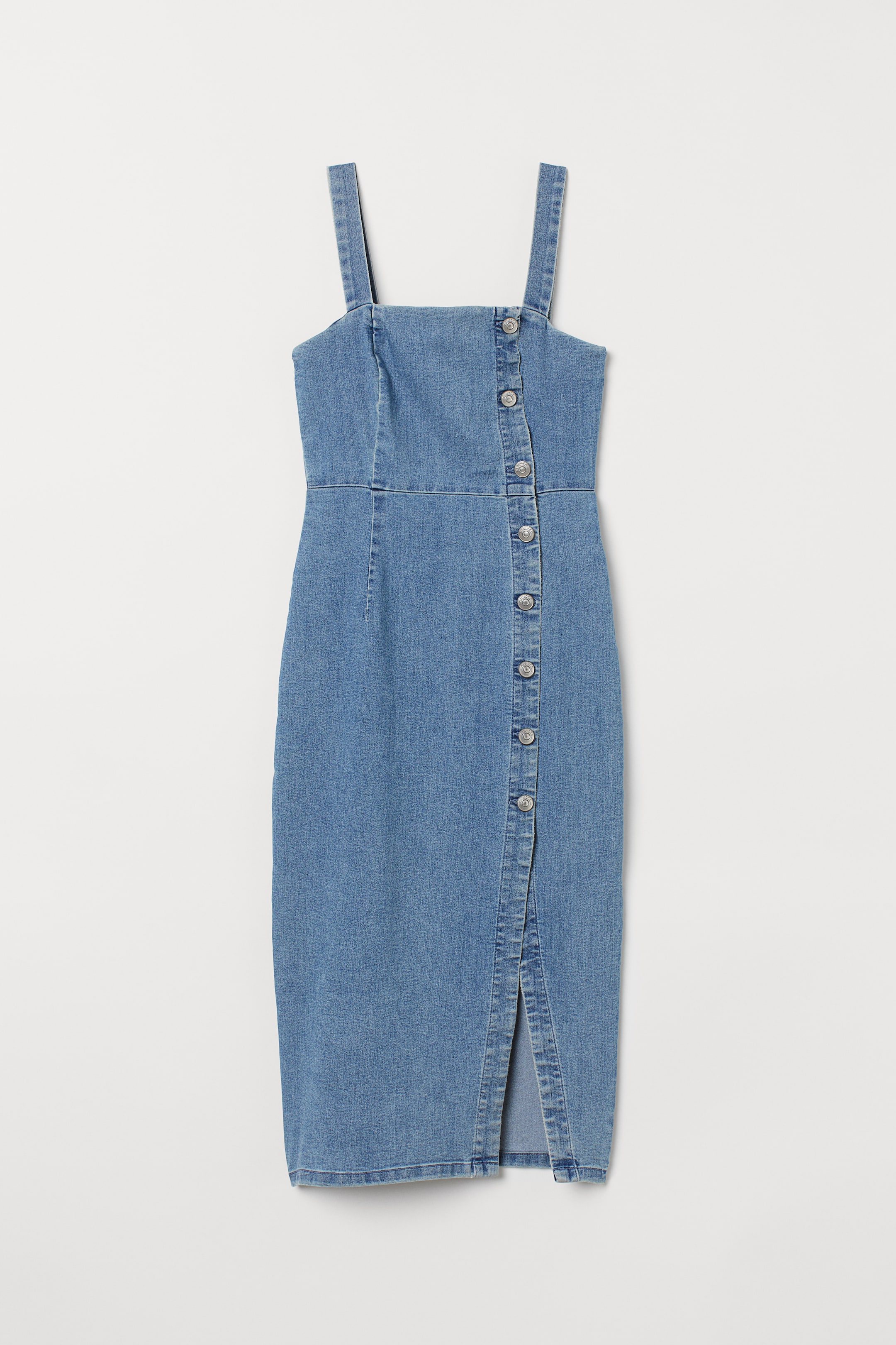 Fitted denim dress - Sleeveless - Midi - Light denim blue - Ladies | H&M GB