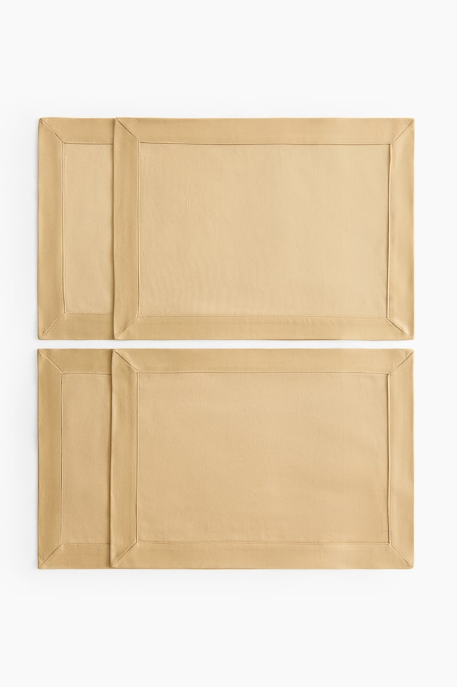Pack de 4 individuais de mesa em damasco - Amarelo seco/Verde escuro/Bege acinzentado claro/Branco - 1