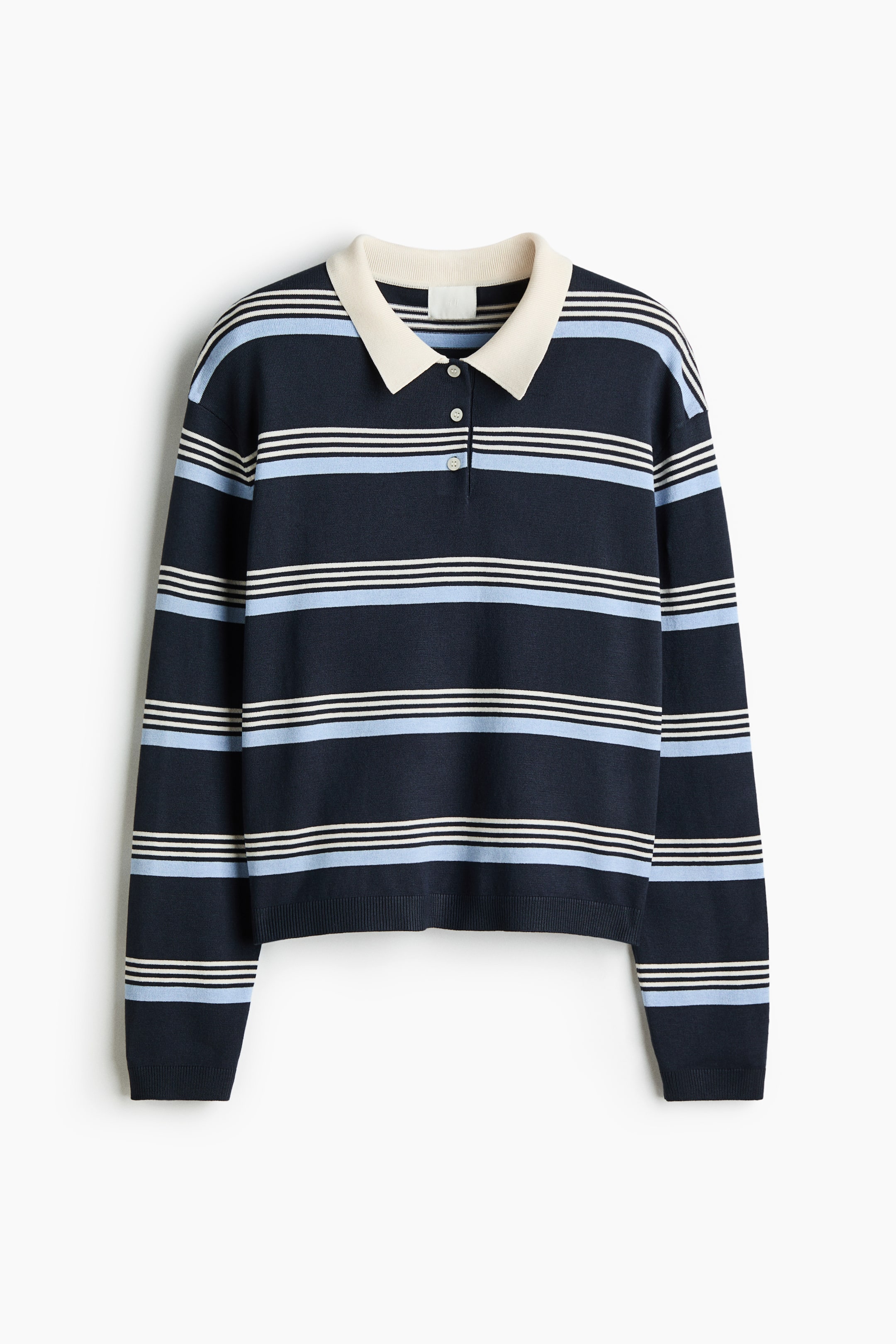 拡大画像を表示: ファインニットポロシャツ - ネイビーブルー／ボーダー - レディース | H&M JP 1
