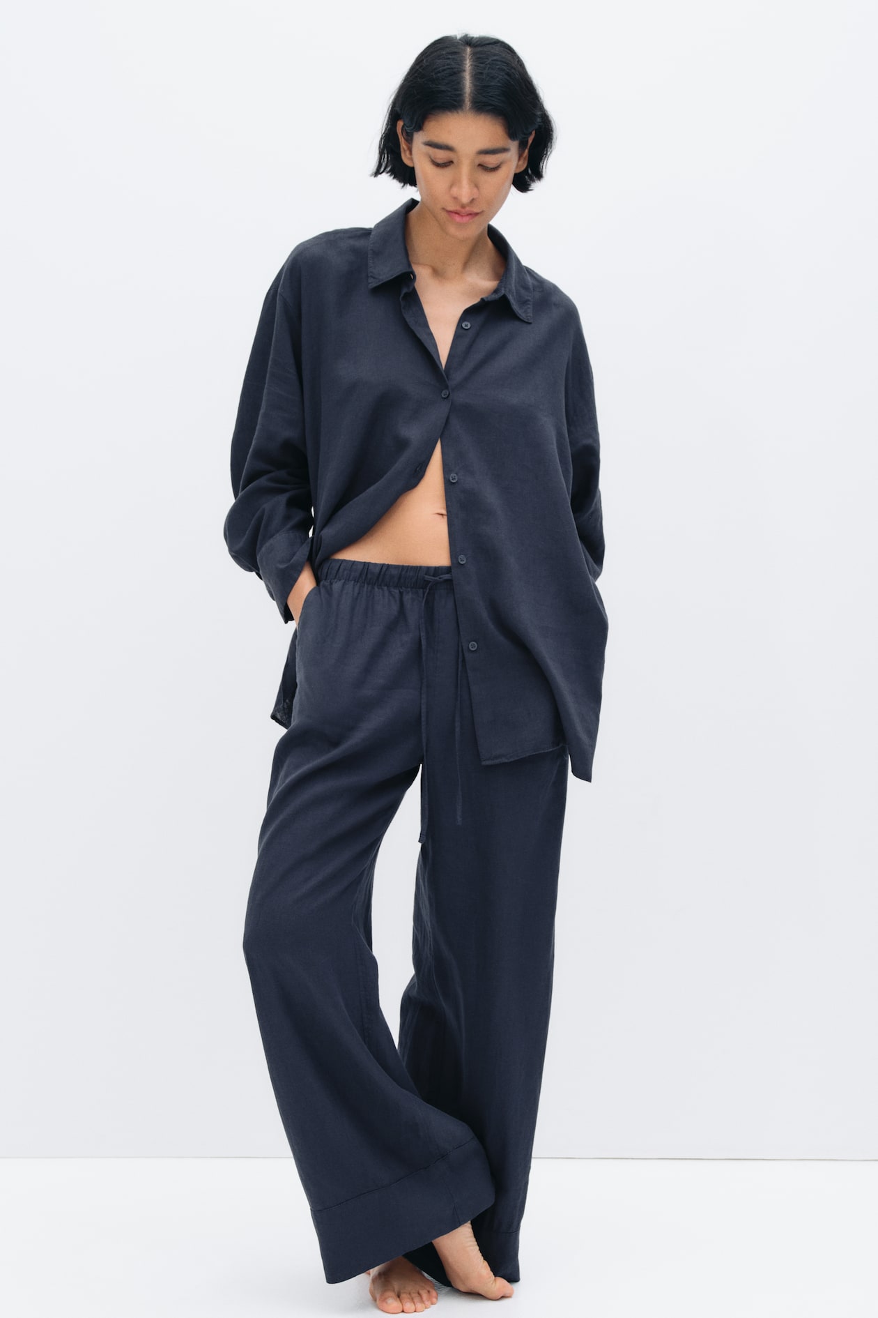 Trousers H And M Ladies Sportswear Wide Linen-blend Trousers