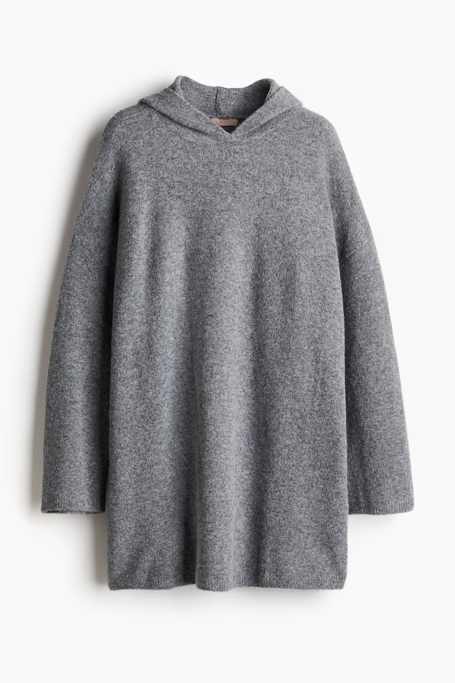 Hooded fine-knit dress - Grey marl/Beige marl - 2