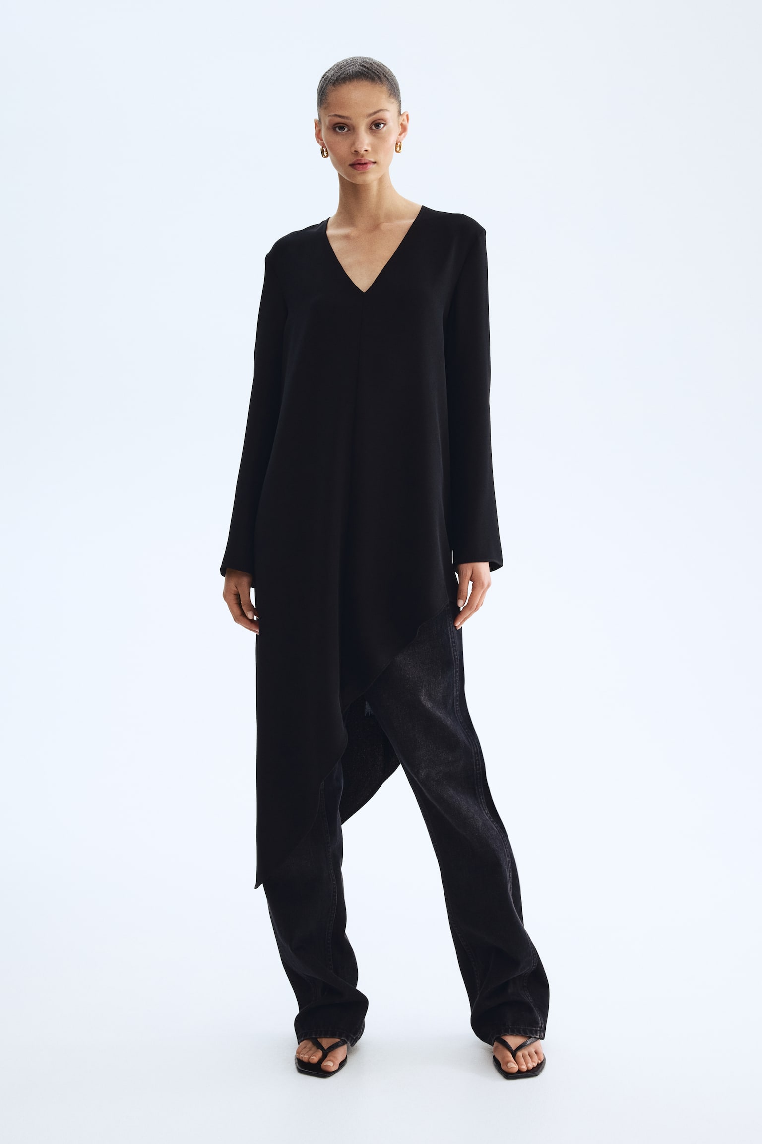 Asymmetric dress - Black/Cream/Plum purple - 3