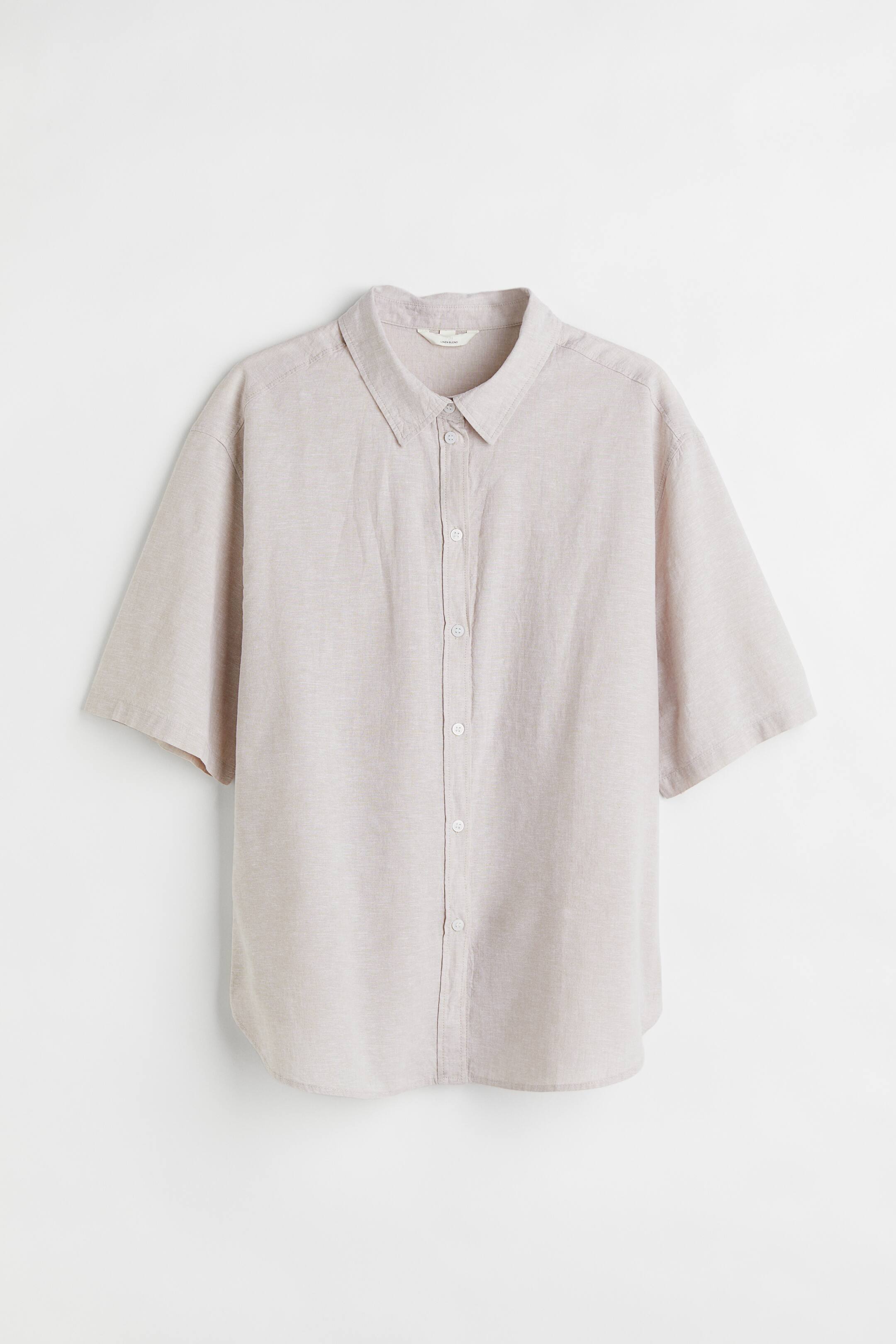 查看大圖: H&M+ 短袖亞麻混紡襯衫 - Light beige - Ladies | H&M 1