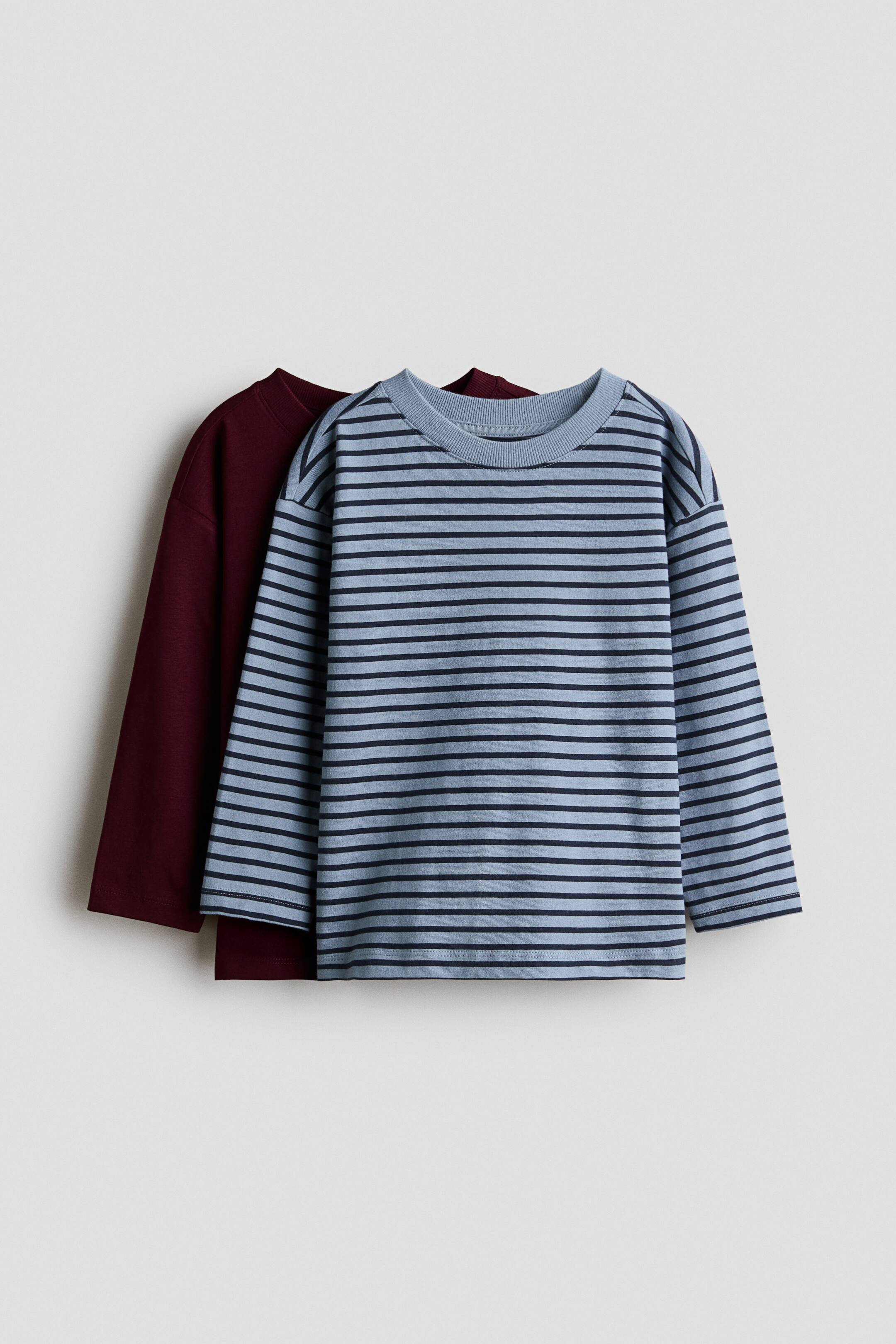 View larger image: 2-pack long-sleeved cotton T-shirts - Dark plum red/Striped - Kids | H&M 1