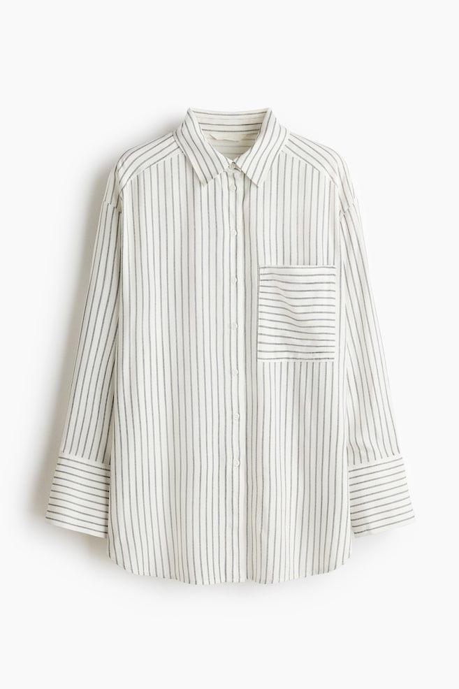 Oversized linen-blend shirt - White/Striped/Apricot/Striped/Coral pink/Beige/Striped - 1