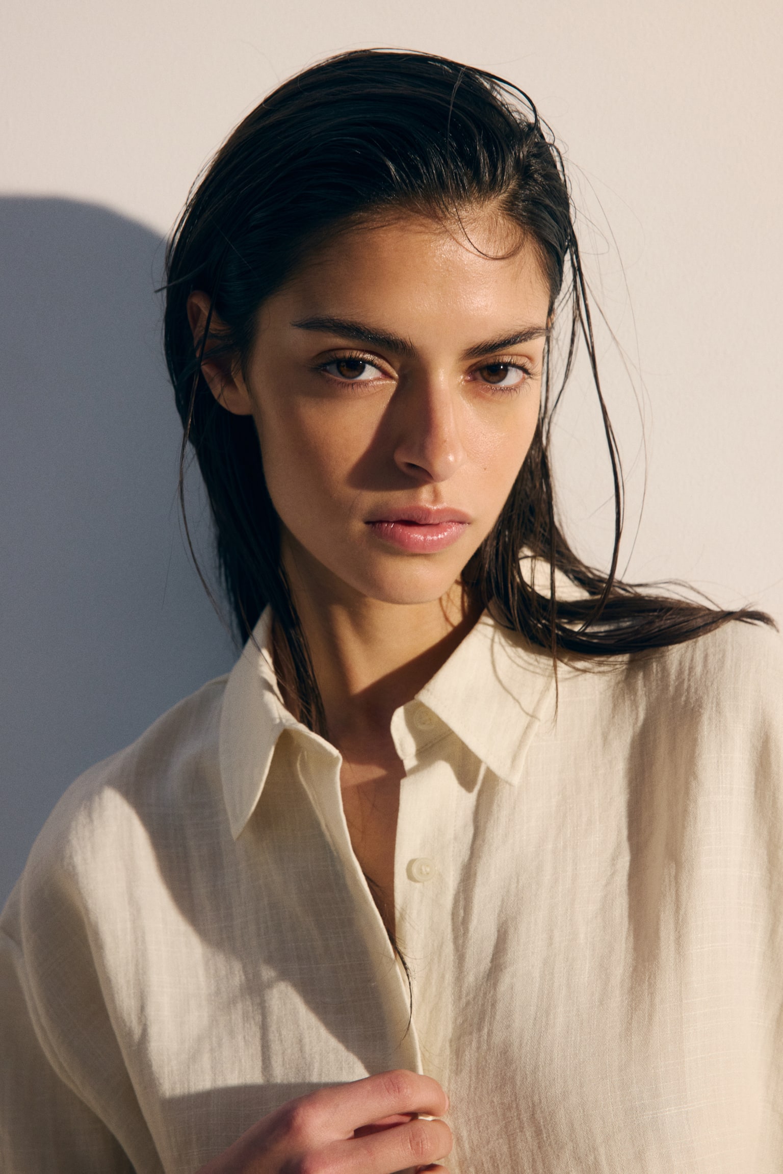 Broderie anglaise beach shirt - Cream - 3