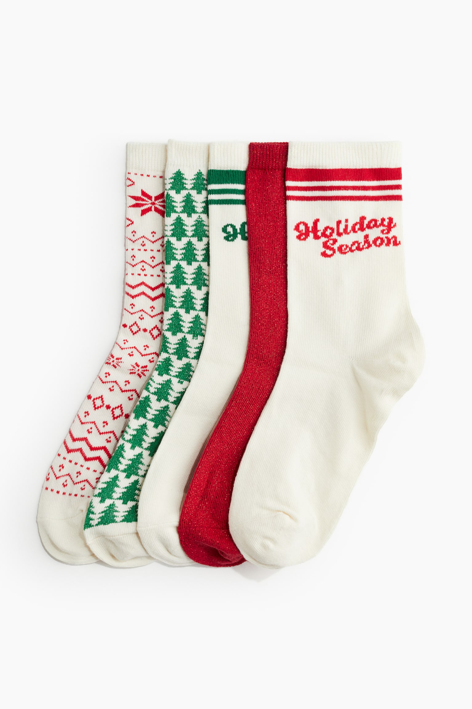 5-pack socks - White/Holiday Season/Red/Light beige - 2