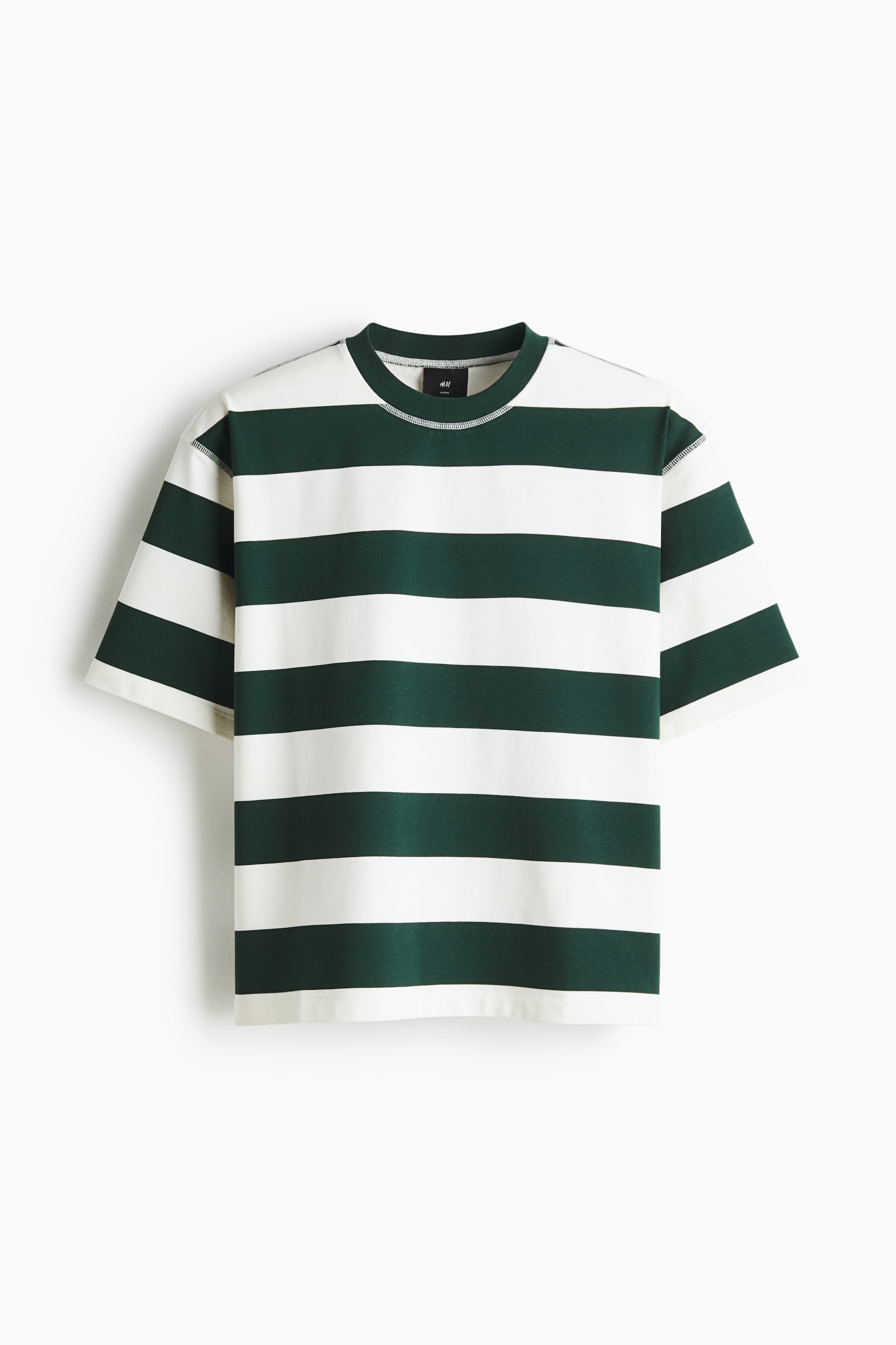 Ampliar la imagen: Playera Oversized Fit - Verde oscuro/Rayado - Men | H&M MX 5