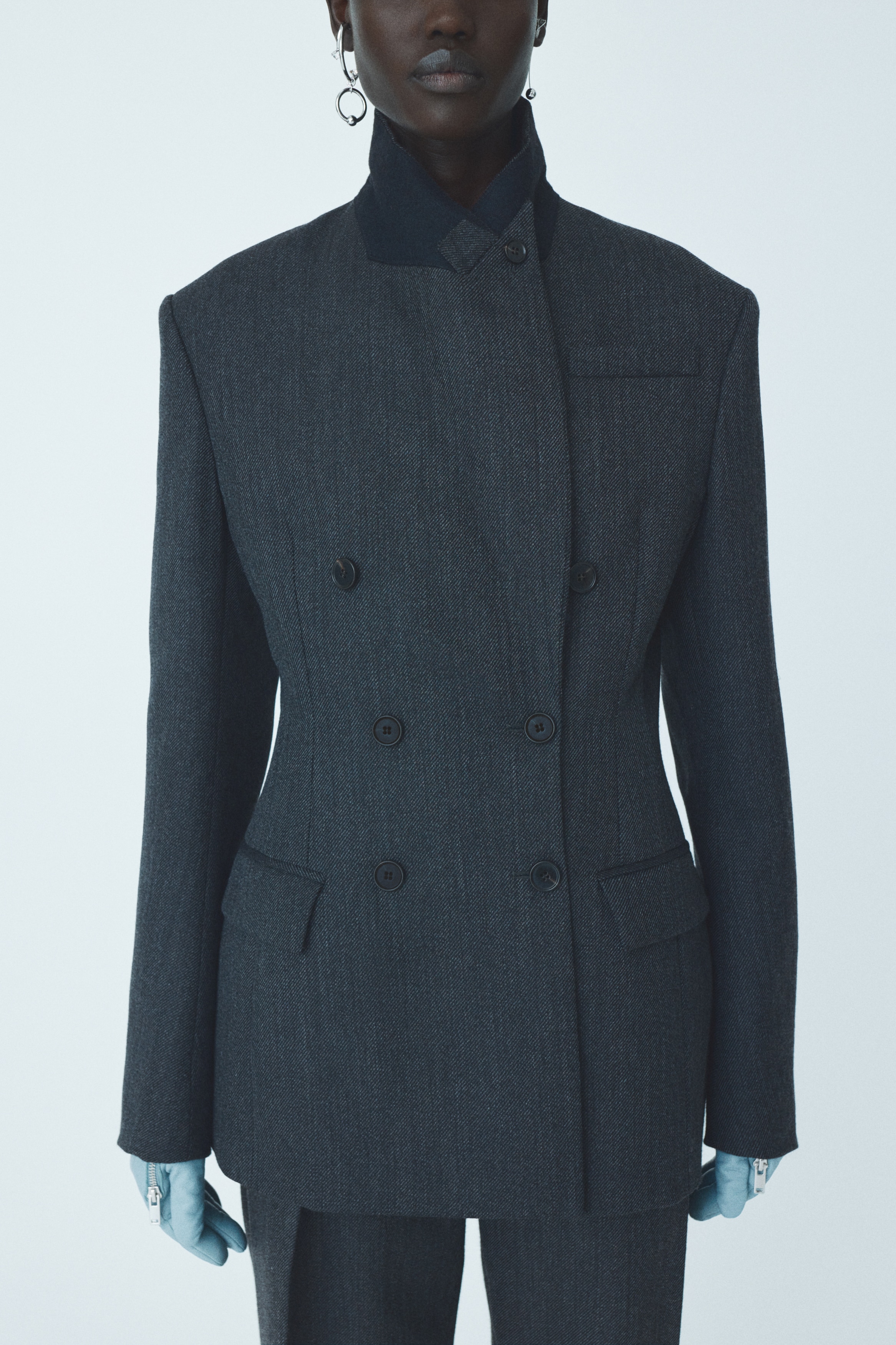 Women's Dark gray Double-Breasted Wool Blazer | H&M CA