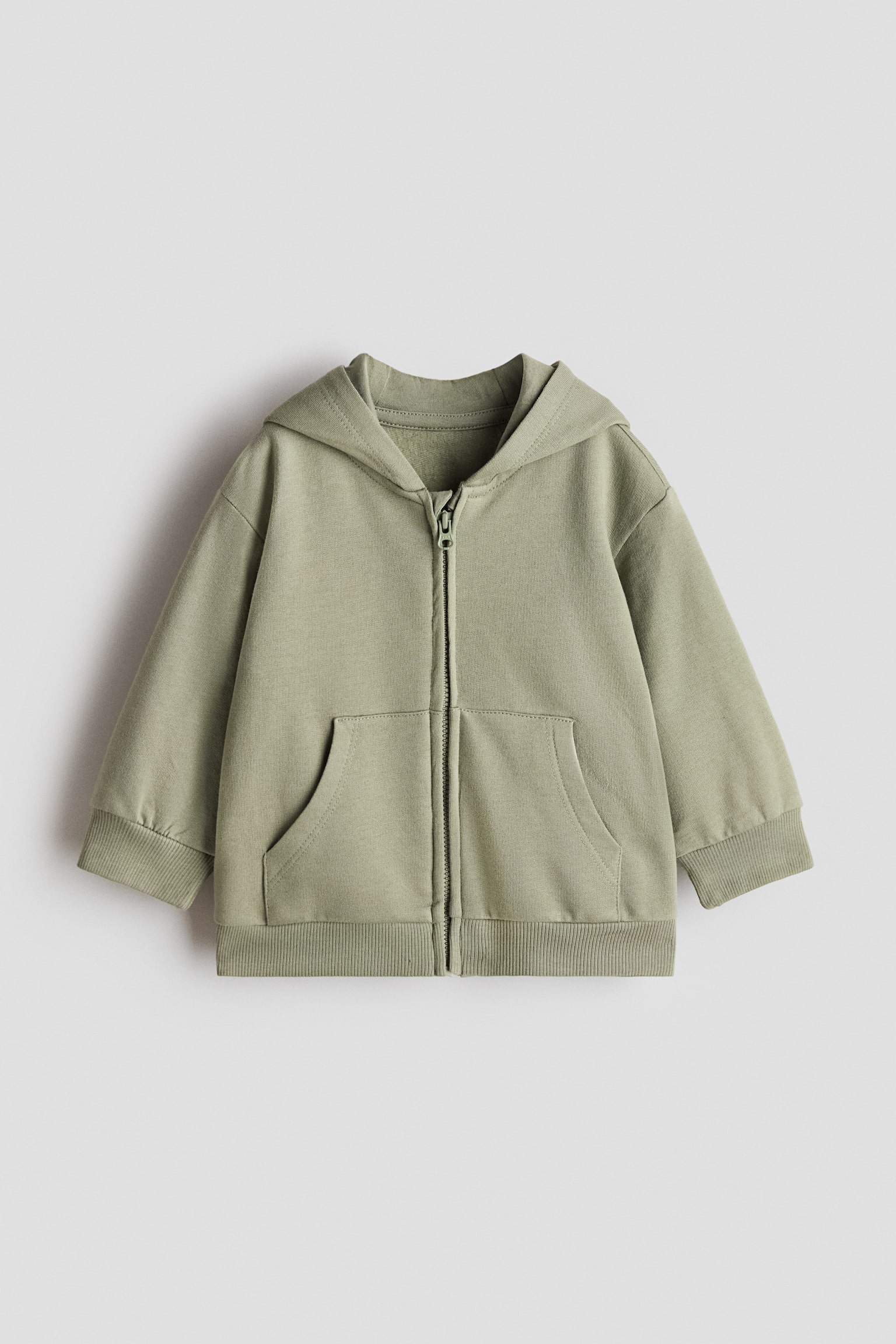 Zip-through hoodie - Khaki green/Light pink