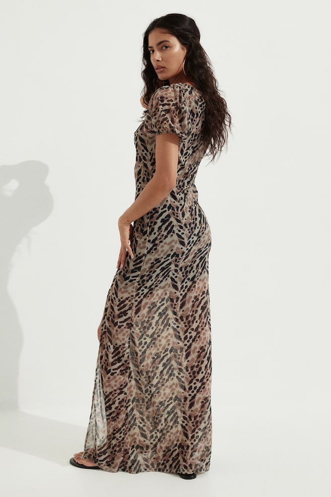 Printed Mesh Dress-Beige/patterned - 4
