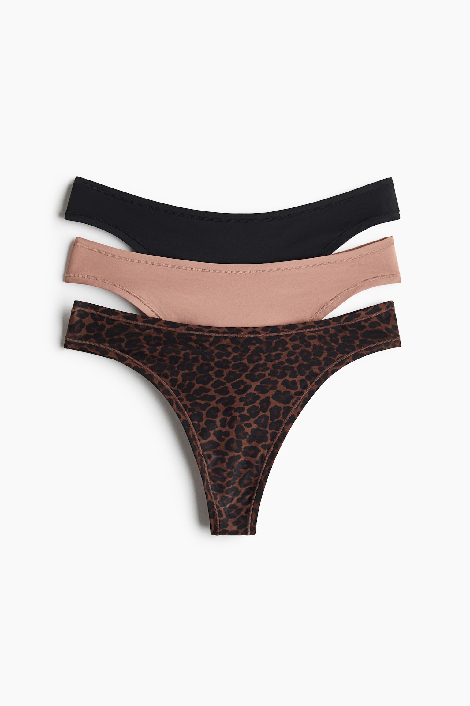 3-pak trusser Thong i micro - Brun/Leopardmønster/Sort/Beige/Mørkegrå/Beige