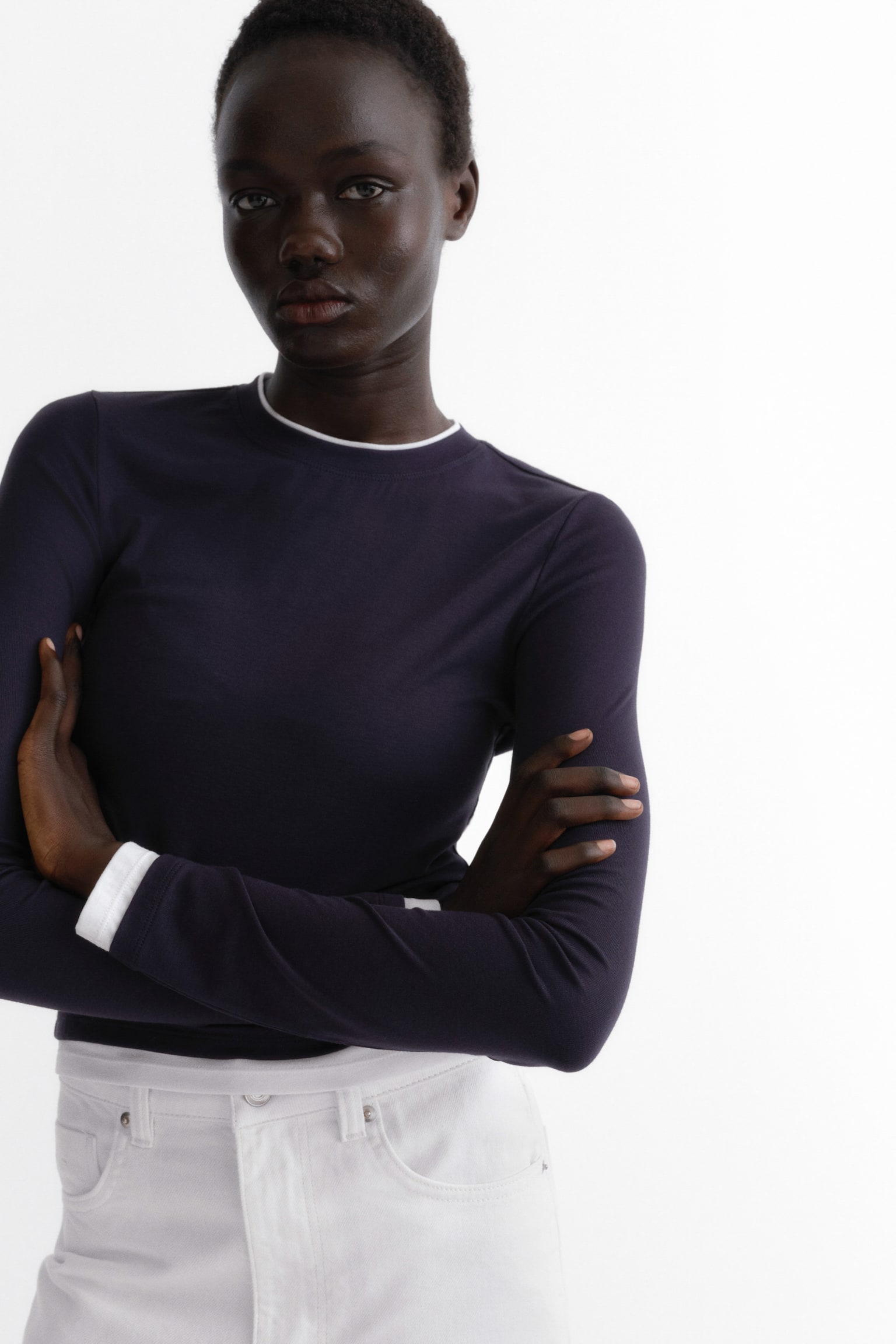 Layered-look top - Navy blue/White/Light pink/White/Light grey marl/white - 1