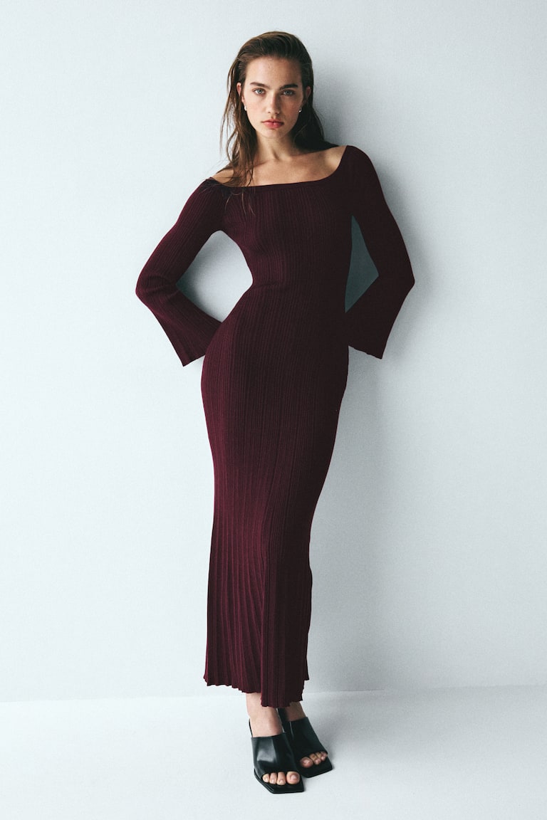 Robe épaules nues côtelée - Bordeaux - FEMME | H&M FR
