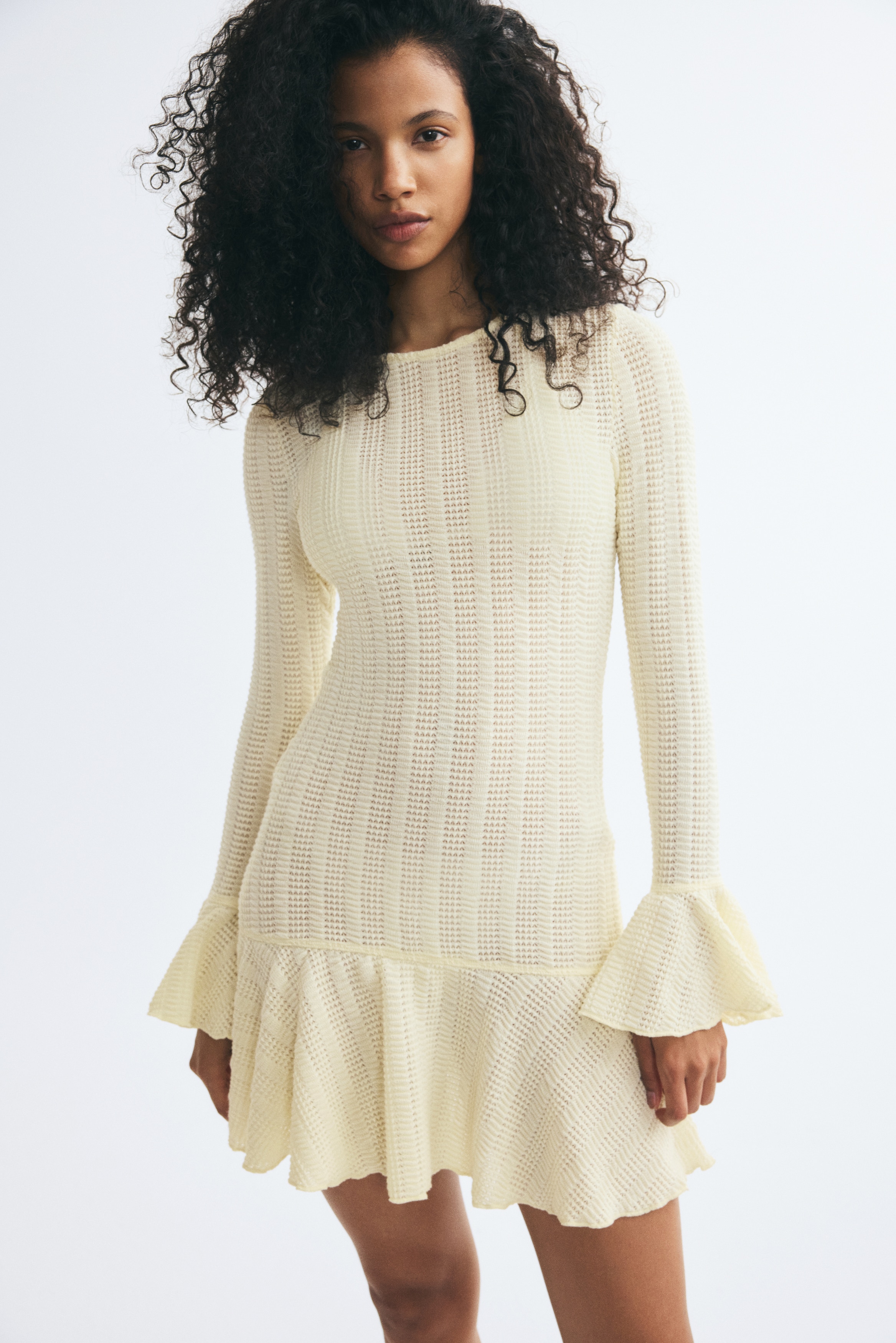 Flounced pointelle-knit dressModel