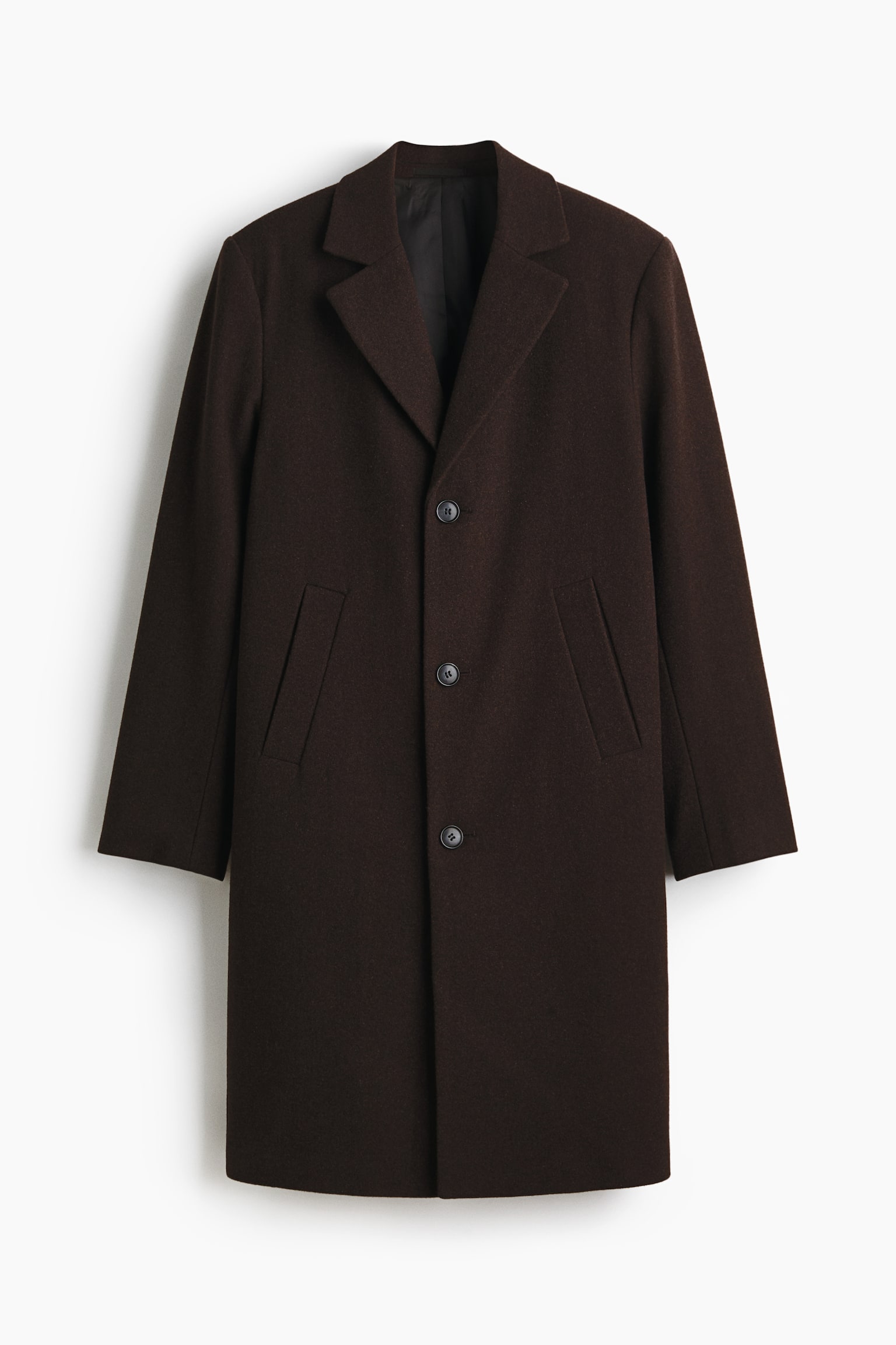 Single-breasted wool-blend coat - Dark brown/Black - 2