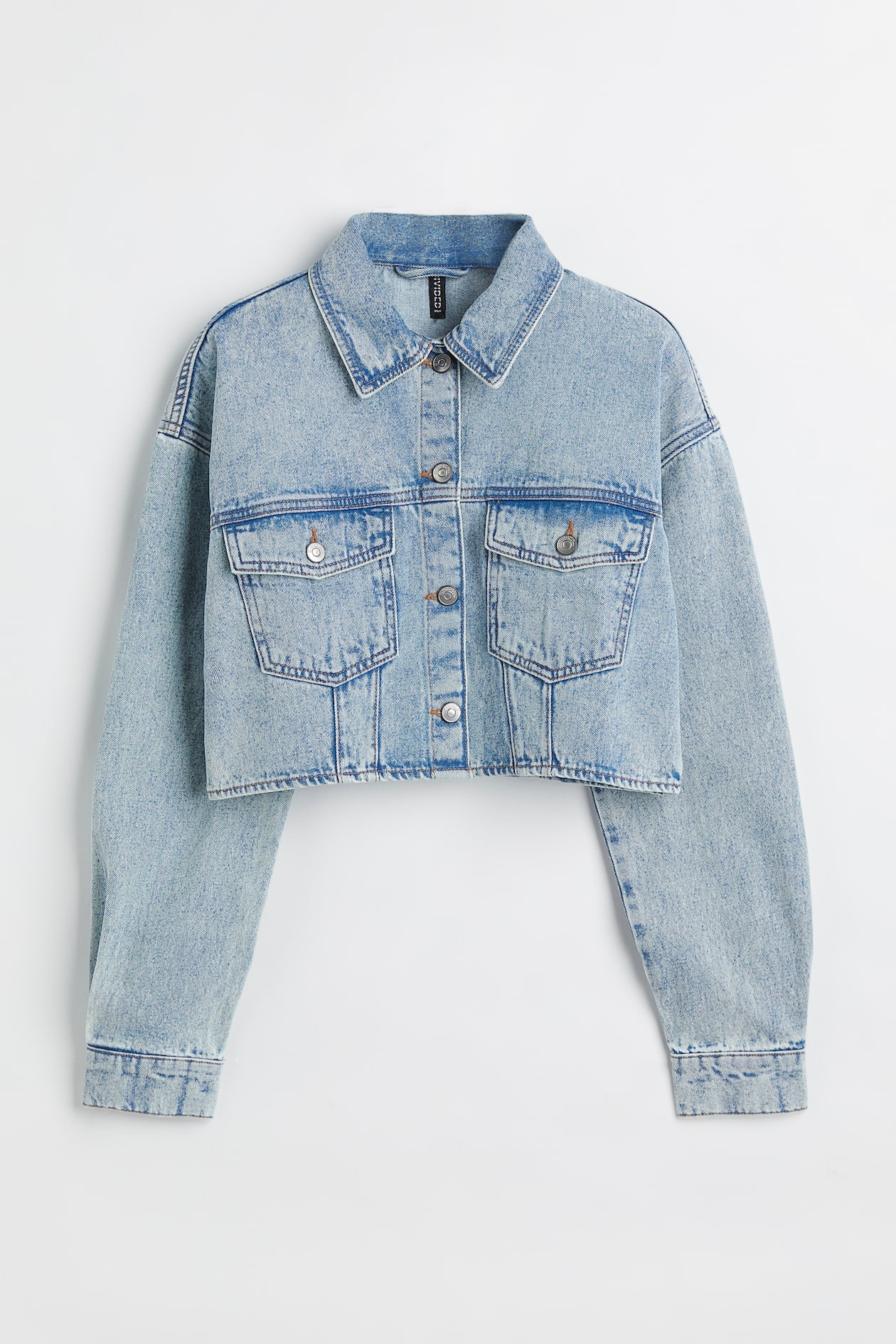 Cropped twill jacket - Long sleeve - Cropped - Light denim blue ...