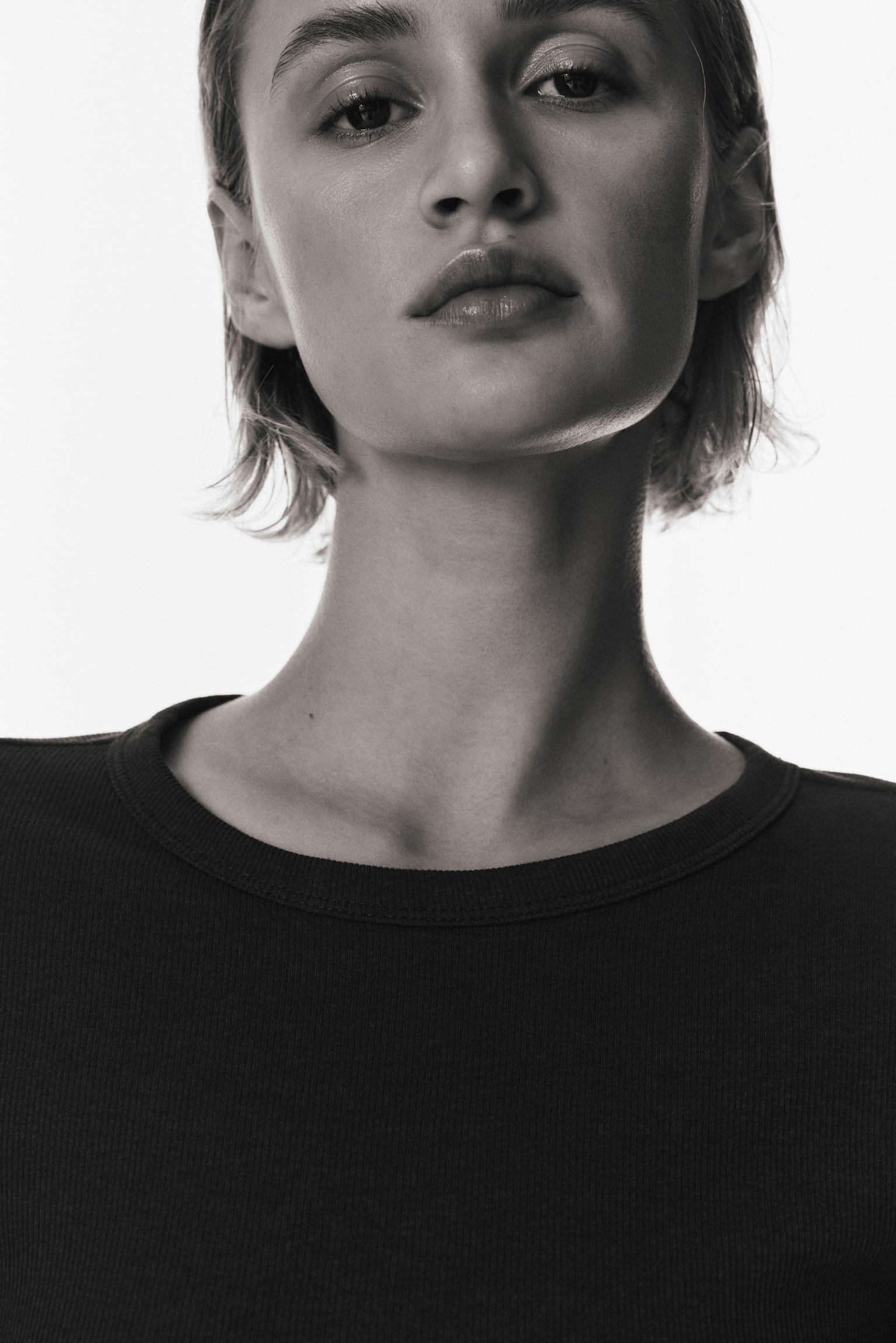 Ribbed Cotton-Blend Top - Dark brown/White/Gray melange - 4