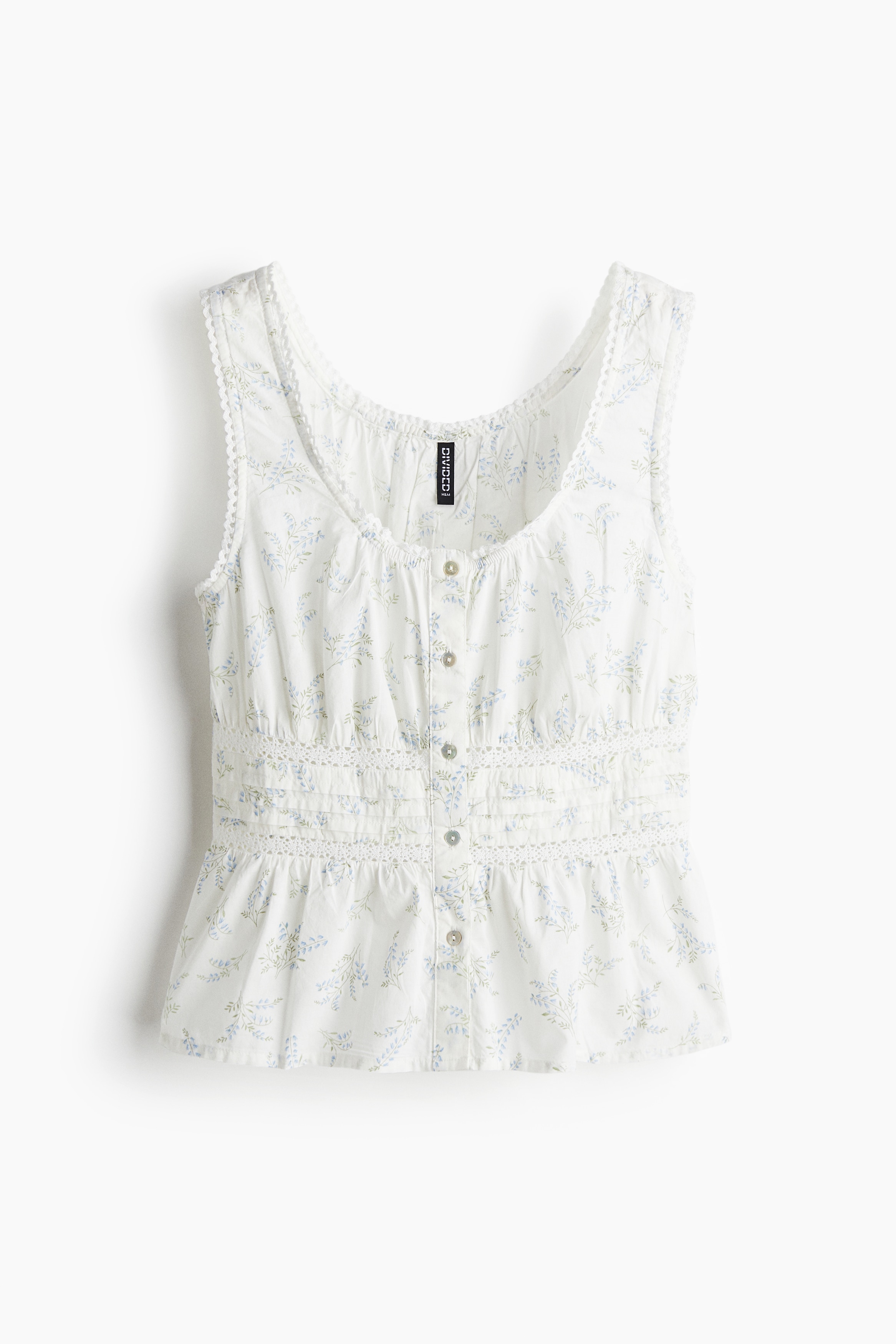 Peplumlu Kolsuz Üst - Beyaz/Çiçekli/Beyaz/Siyah