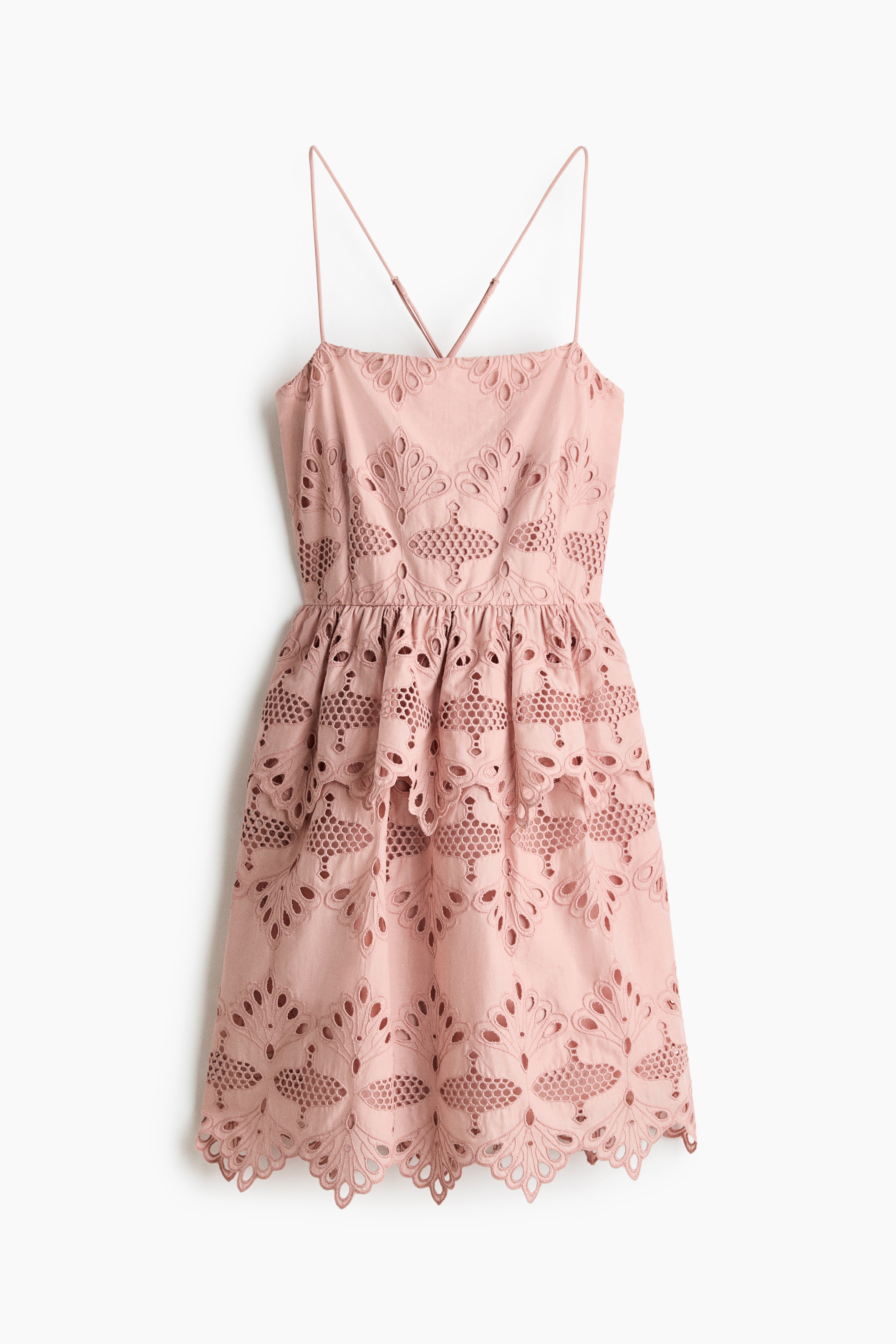Eyelet-Embroidered Strappy Dress - Powder pink