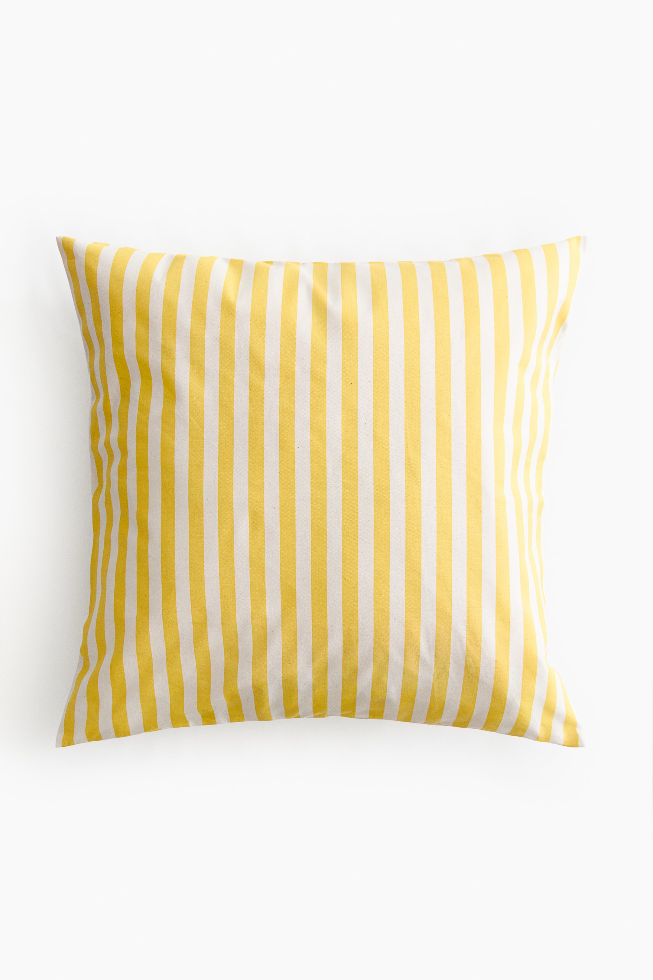 View larger image: The front of this square pillow showcases a pattern of alternating vertical yellow and white stripes.