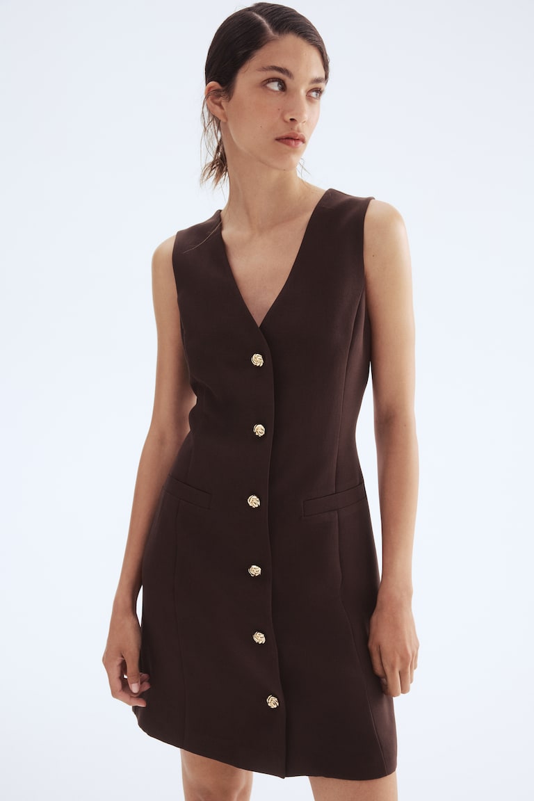 Button-Front Dress - Dark brown