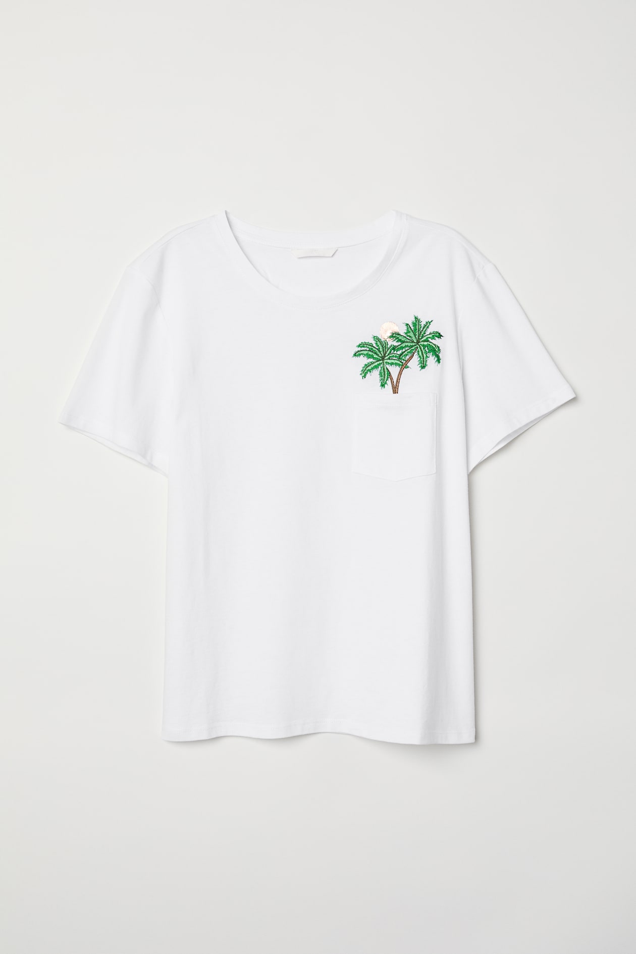 T-shirt with Motif - Short sleeve - White/palm trees - Ladies | H&M US