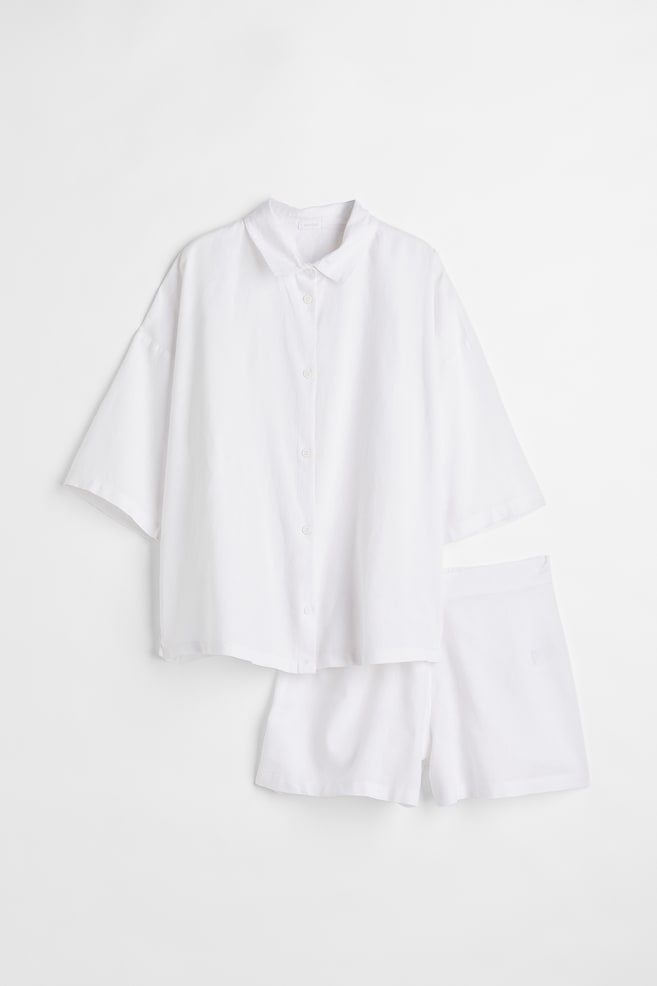 Pyjama shirt and shorts - White/Light beige/Black/Powder beige/dc/dc/dc - 1