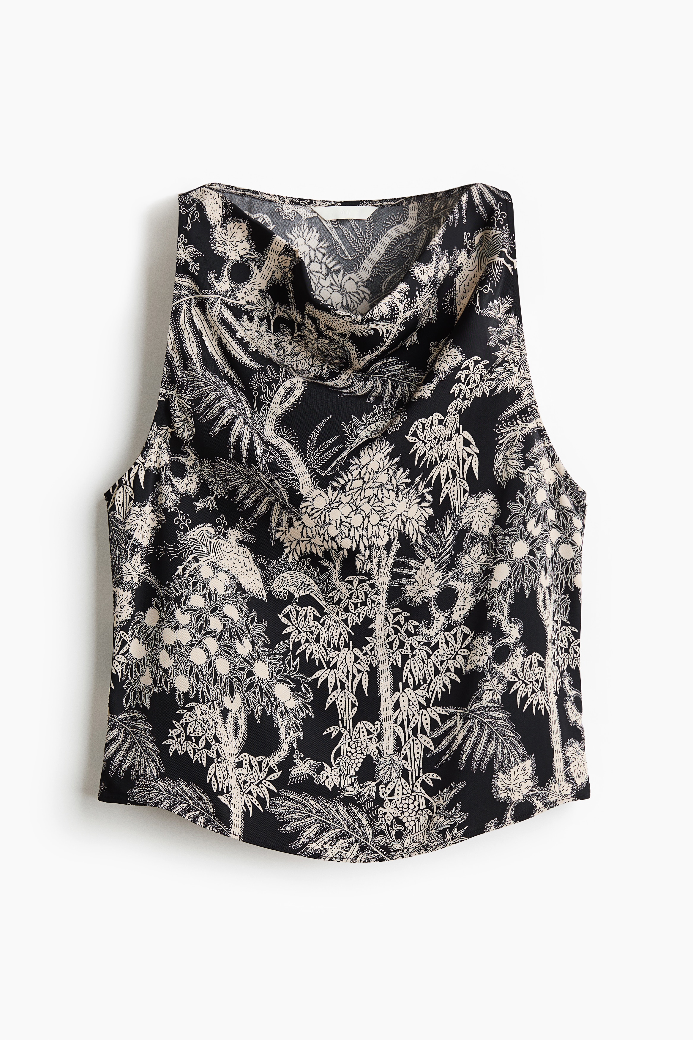 Top de satín con cuello drapeado-Negro/Diseño
