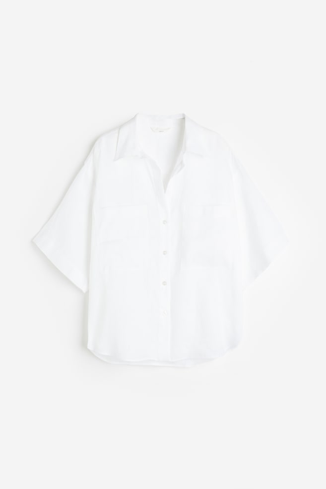 Linen shirt - White/Light pistachio green - 2