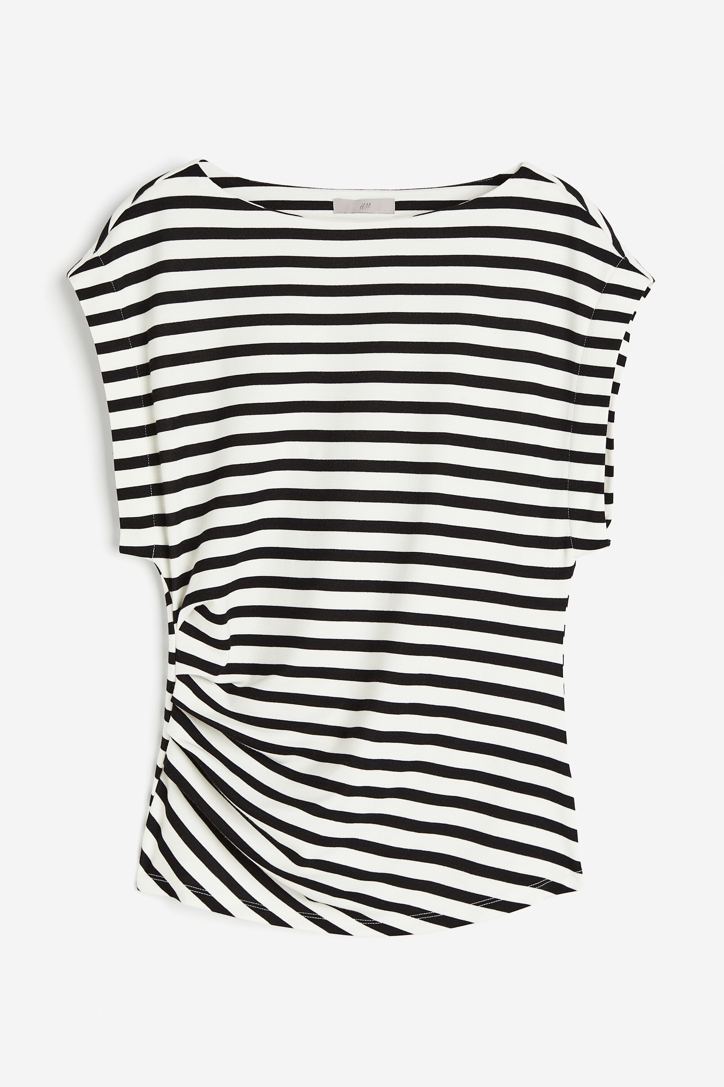 Shirt mit Raffungen - U-Boot-Ausschnitt - Ärmellos - Weiß/Schwarz  