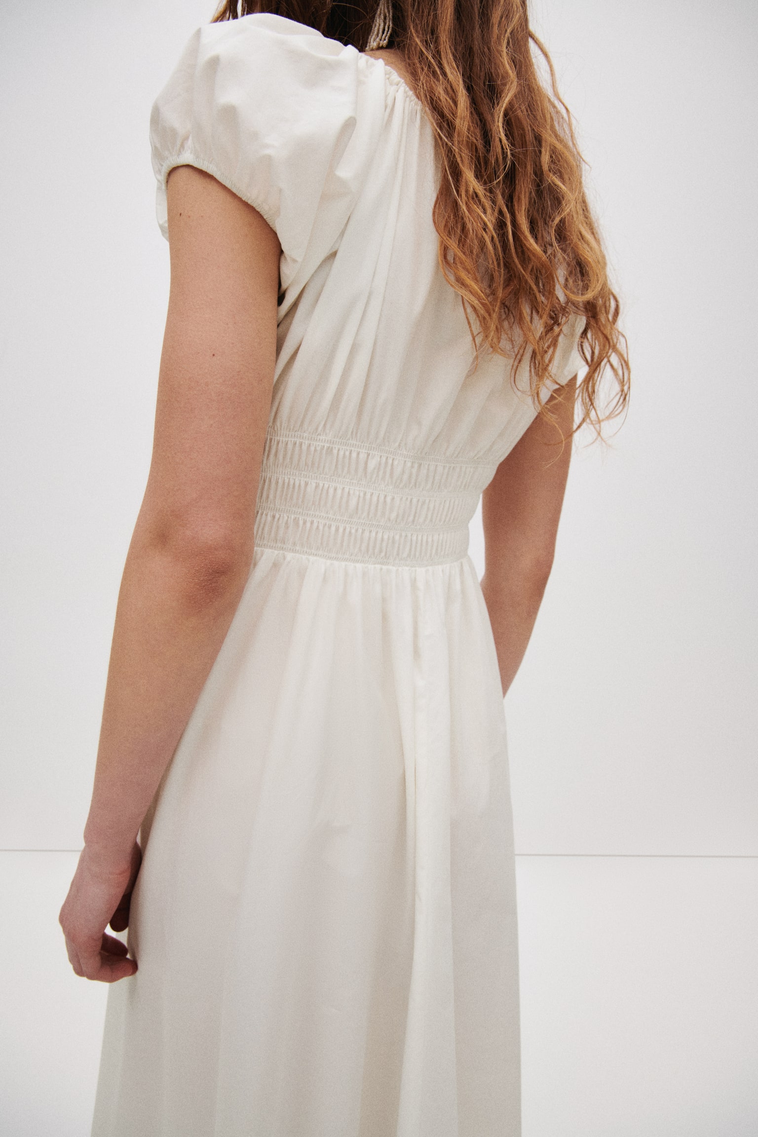 Smocked-waist dress - White - 6