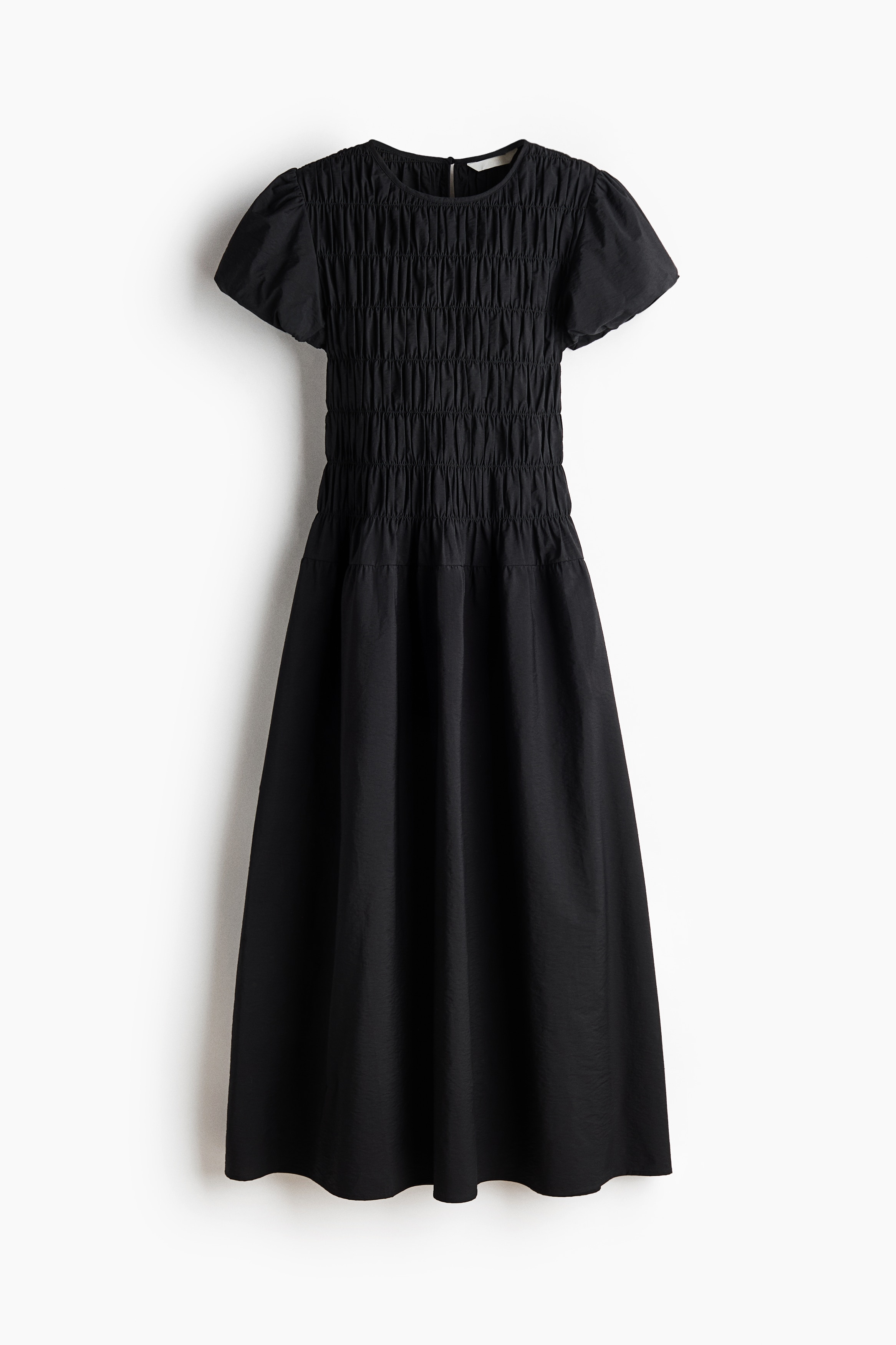 Smocked-Bodice Dress - Black/Pale pink