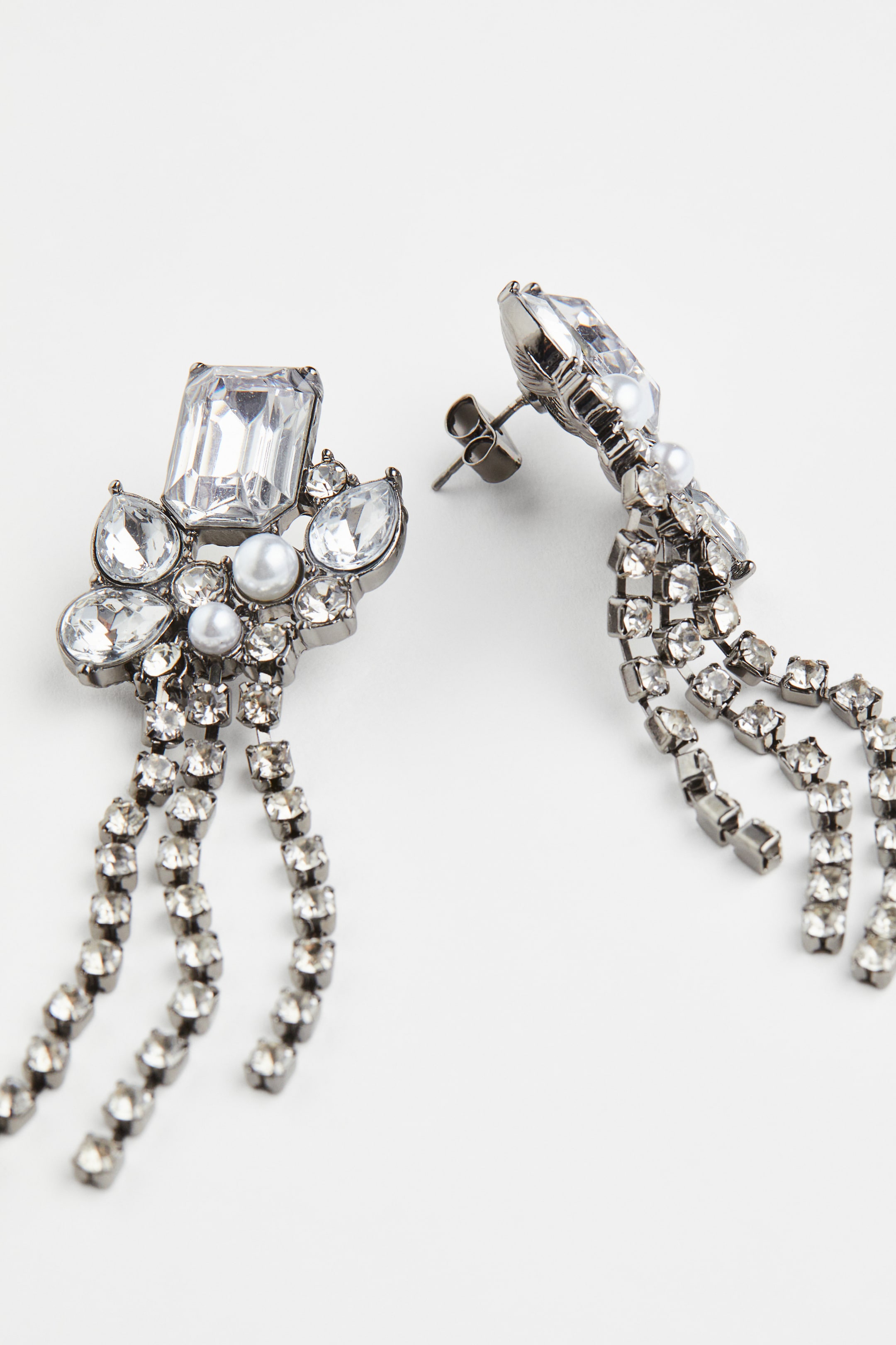 Rhinestone Earrings Silver Coloured Ladies Handm Gb 3068