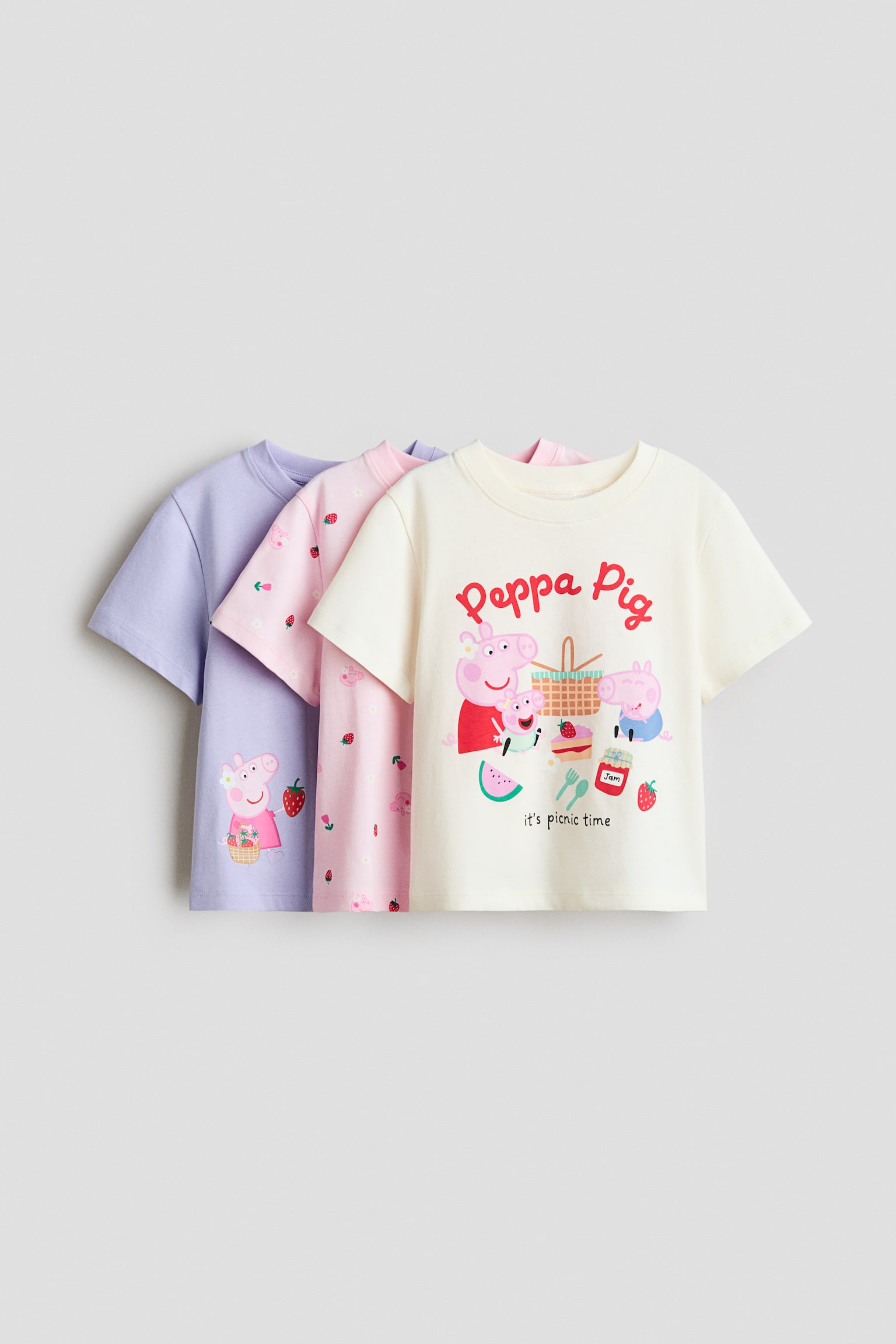 3-pack printed jersey tops - Cream/Peppa Pig/Light pink/Hello Kitty/White/Minnie Mouse/Beige/Lilo & Stitch/Pink/Squishmallows/Cream/Squishmallows/Pink/Aristocats/Purple/Minnie Mouse/Light pink/Lilo & Stitch/Light pink/Gabby's Dollhouse
