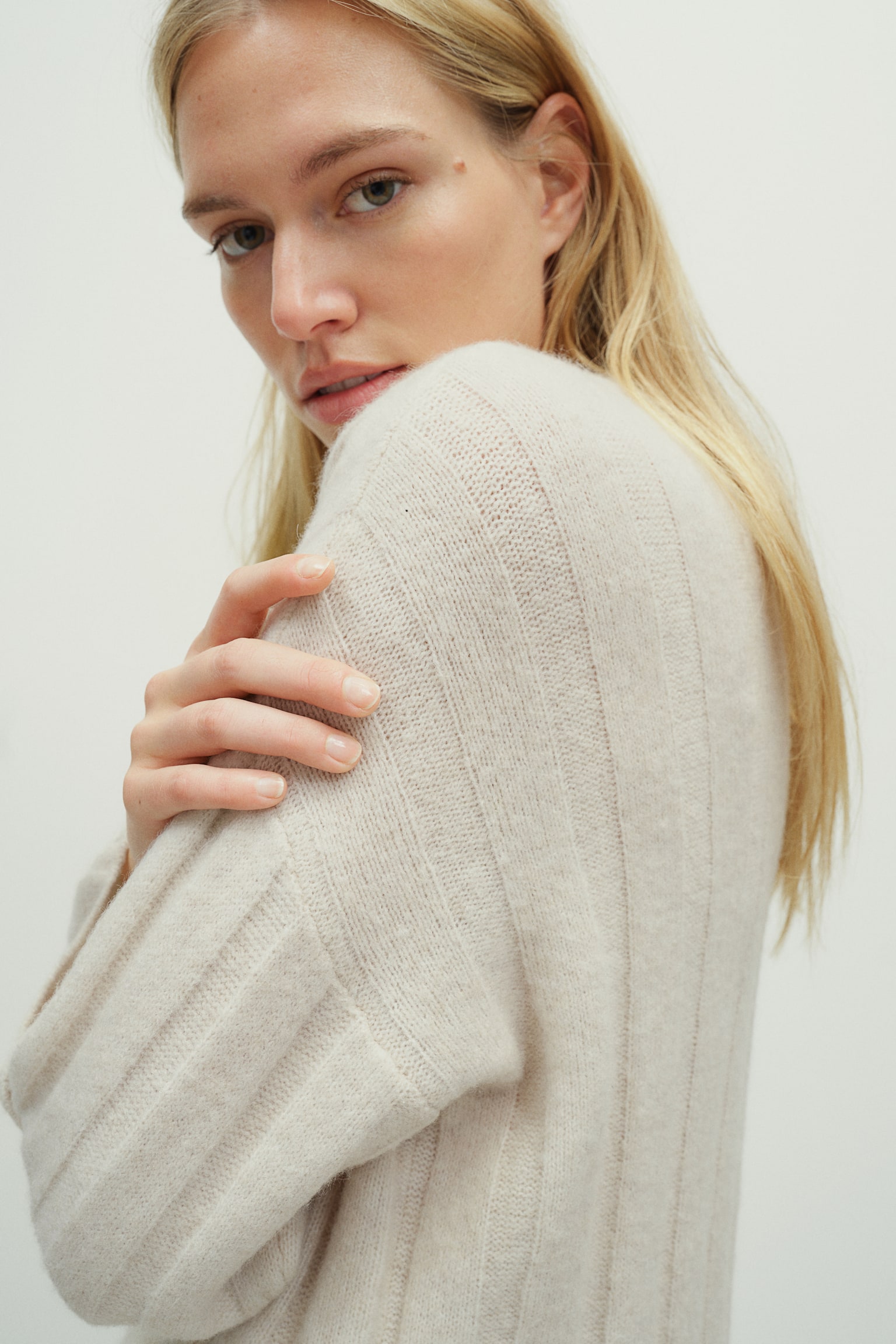 Oversized rib-knit jumper - Light beige/Grey marl - 1