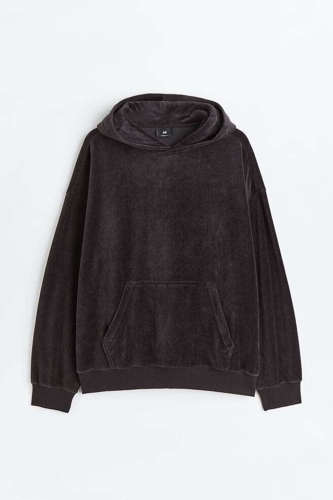 Oversized Fit Velour hoodie - Black/Burgundy - 2
