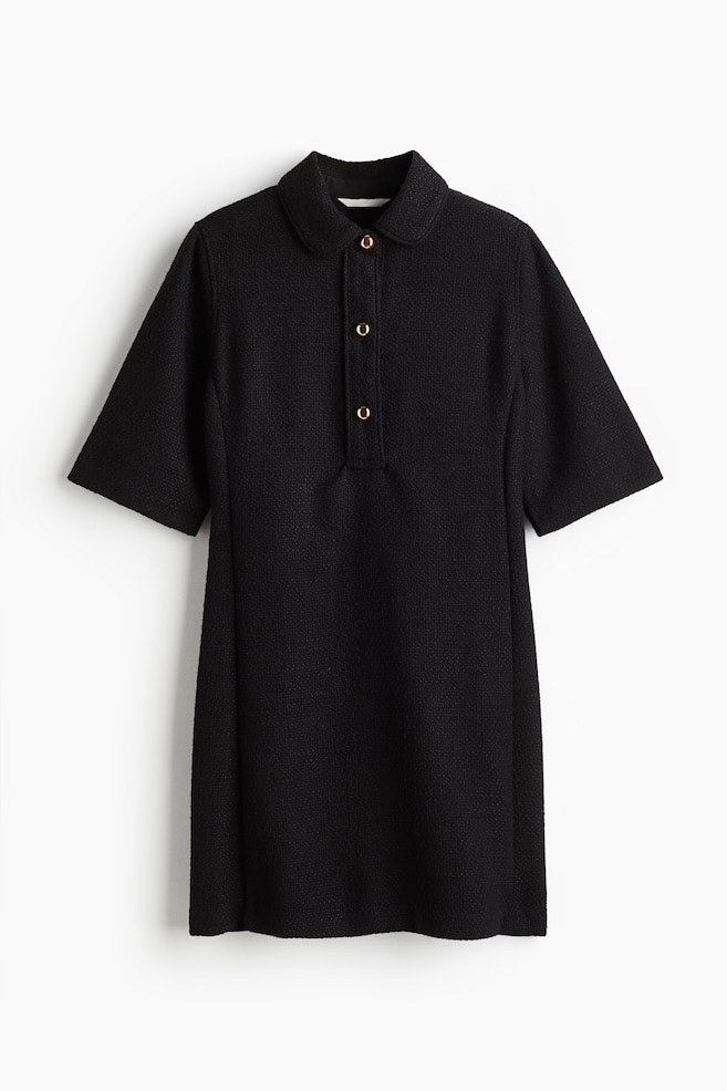 Vestido de bouclé con cuello camisero - Negro/Burdeos - 1