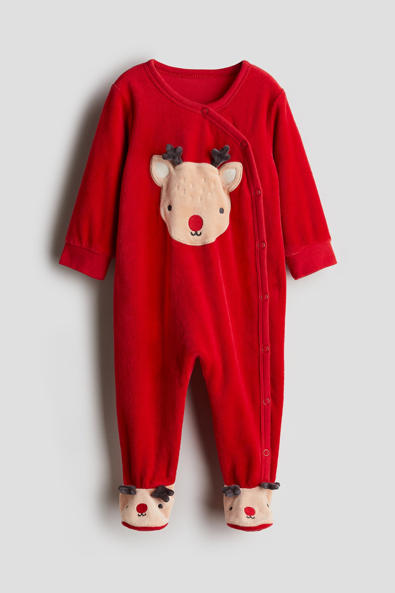 Velour sleepsuit with full feet Red/Reindeer Kids H&M IN
