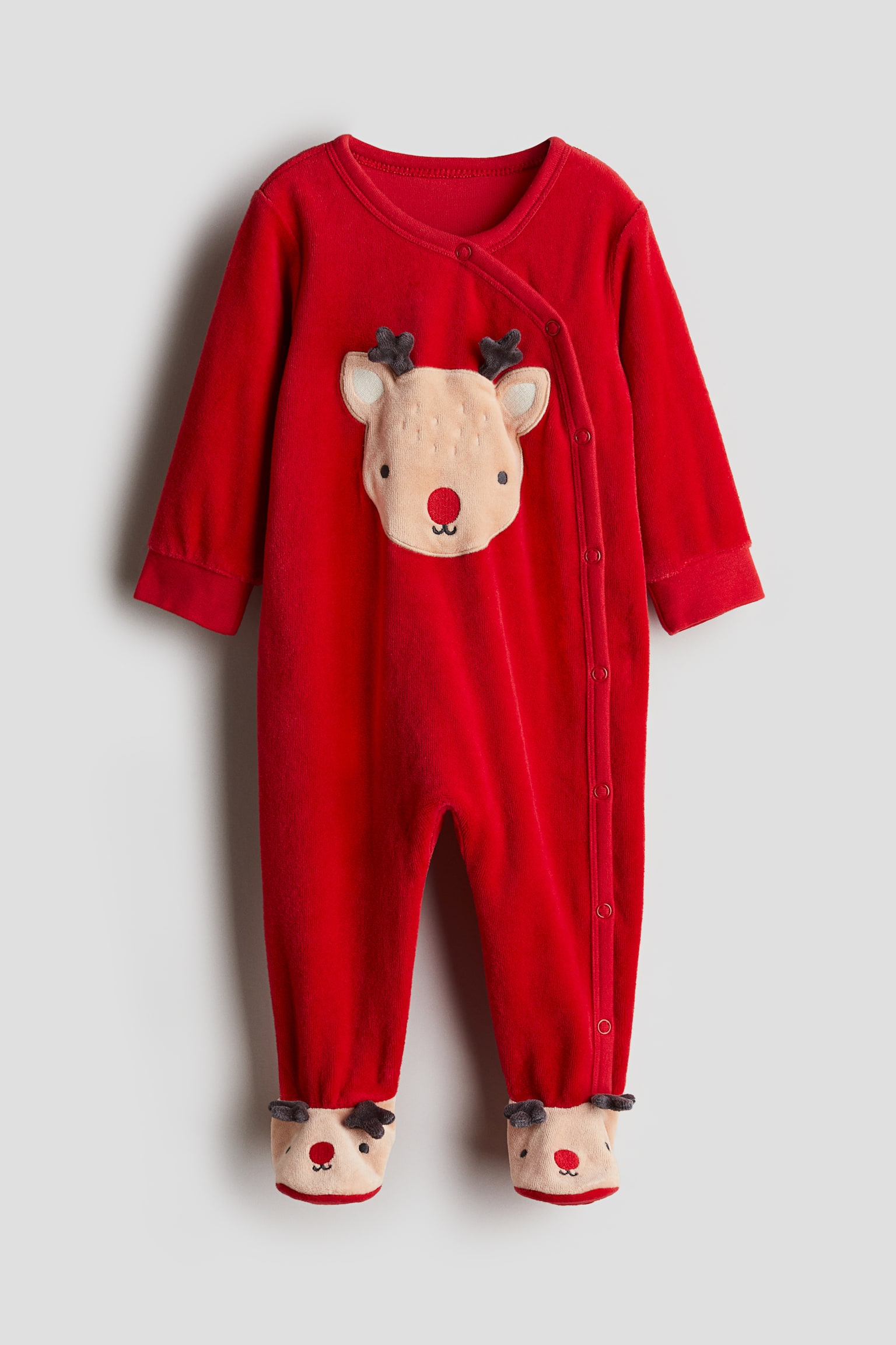 Velour sleepsuit with full feet - Red/Reindeer/Dark grey/Spotted/Light pink/Bunny/Natural white/Bears/Orange/Pumpkin - 1