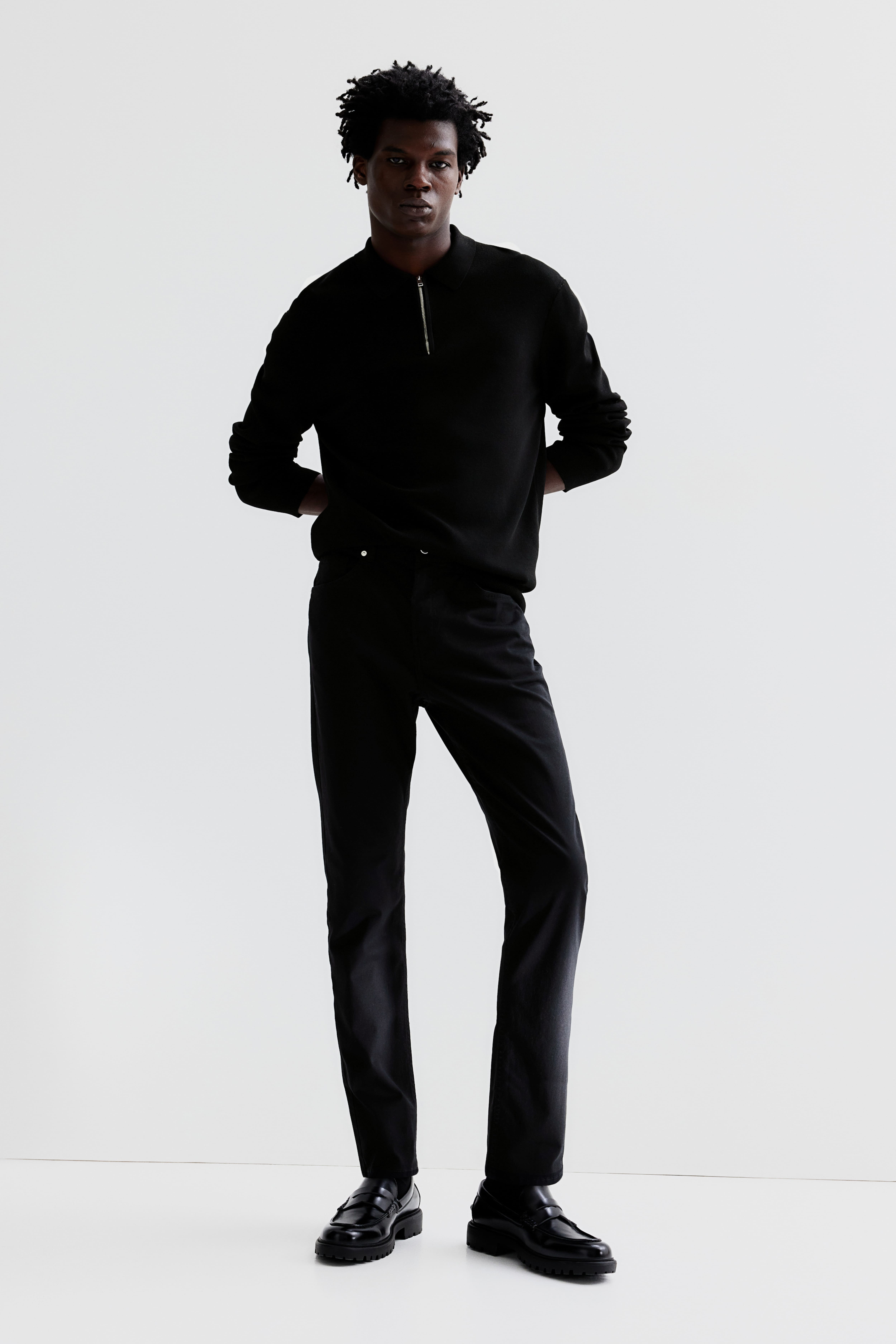 Slim Fit Cotton Twill Pants Black Men H M CA