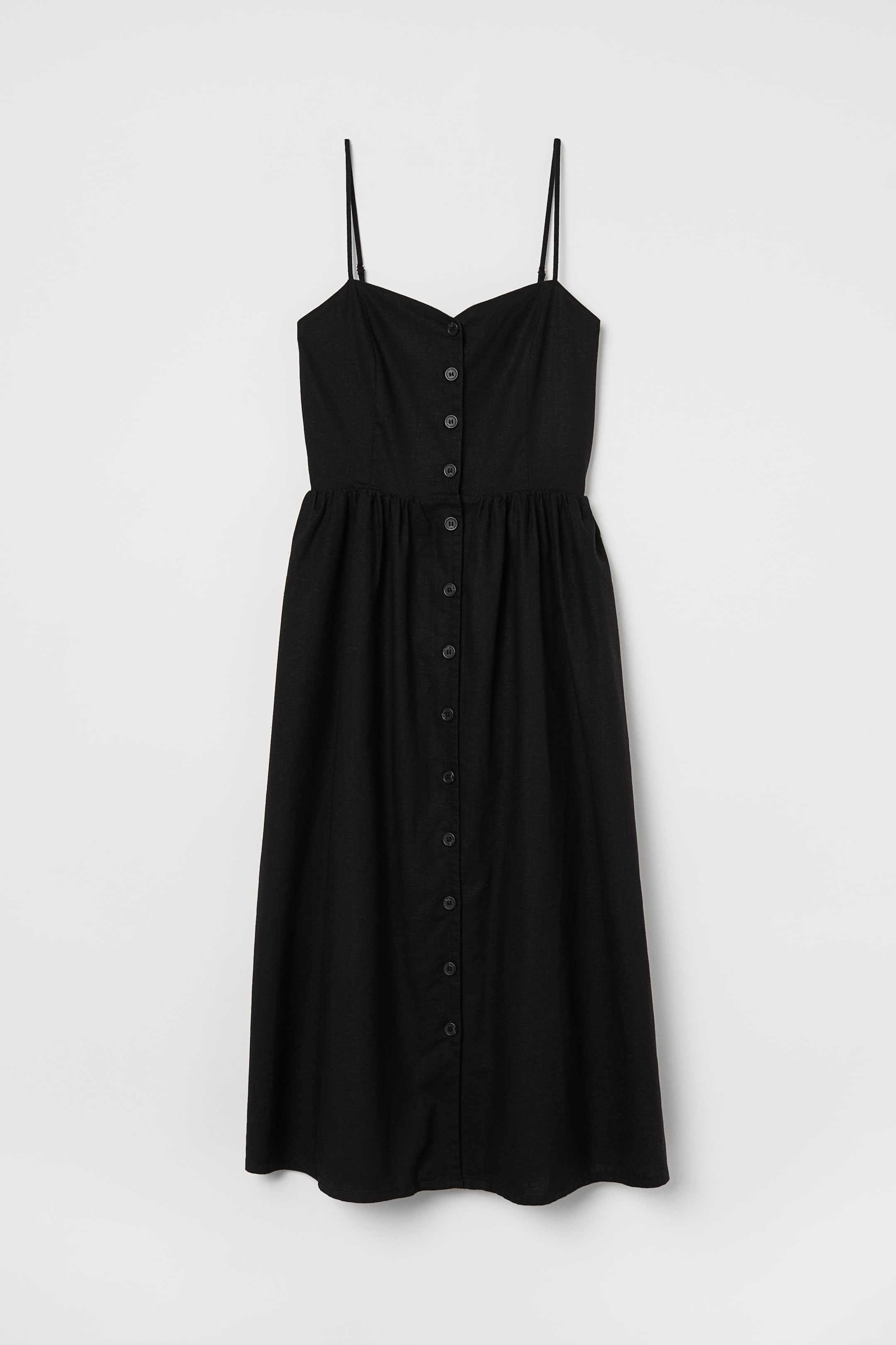 Linen-blend dress - Sweetheart neckline - Sleeveless - Black - Ladies ...