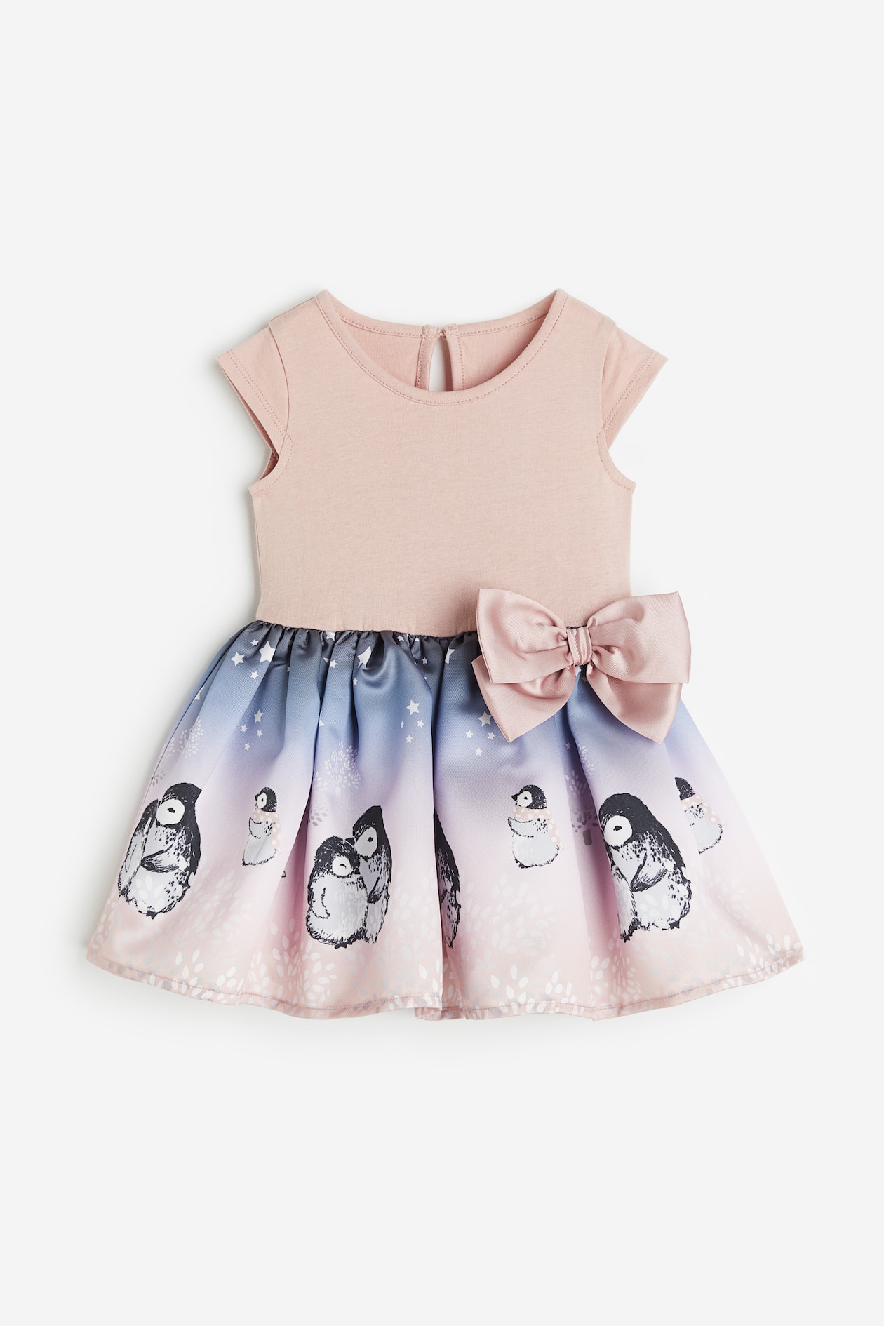Bowdetail Printed Dress Dusty pink/penguins Kids H&M US