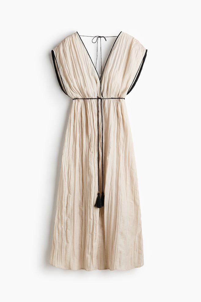Robe froissée avec détail à nouer - Beige clair - 1