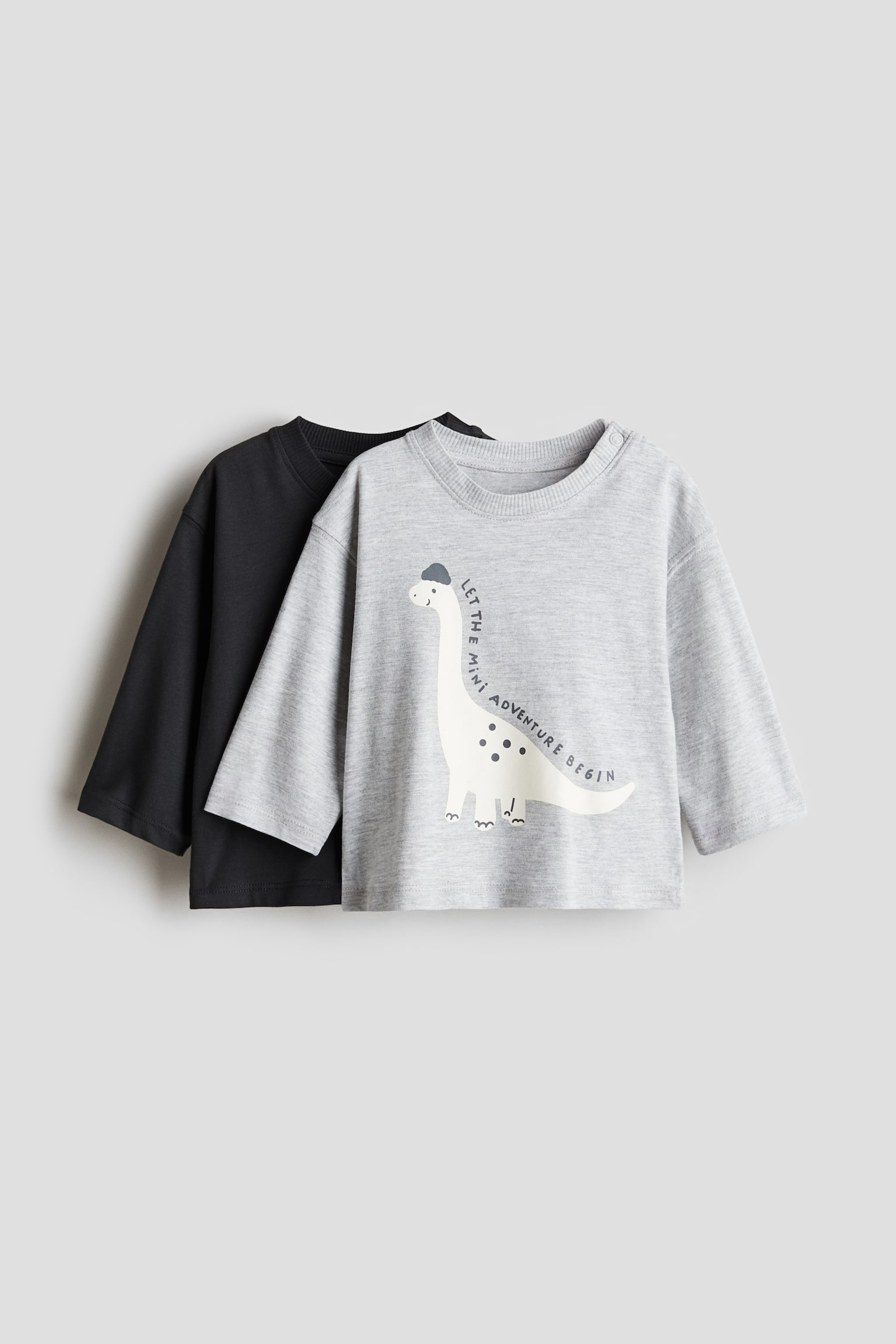 長袖Tシャツ 2枚セット - グレー／恐竜 - 1